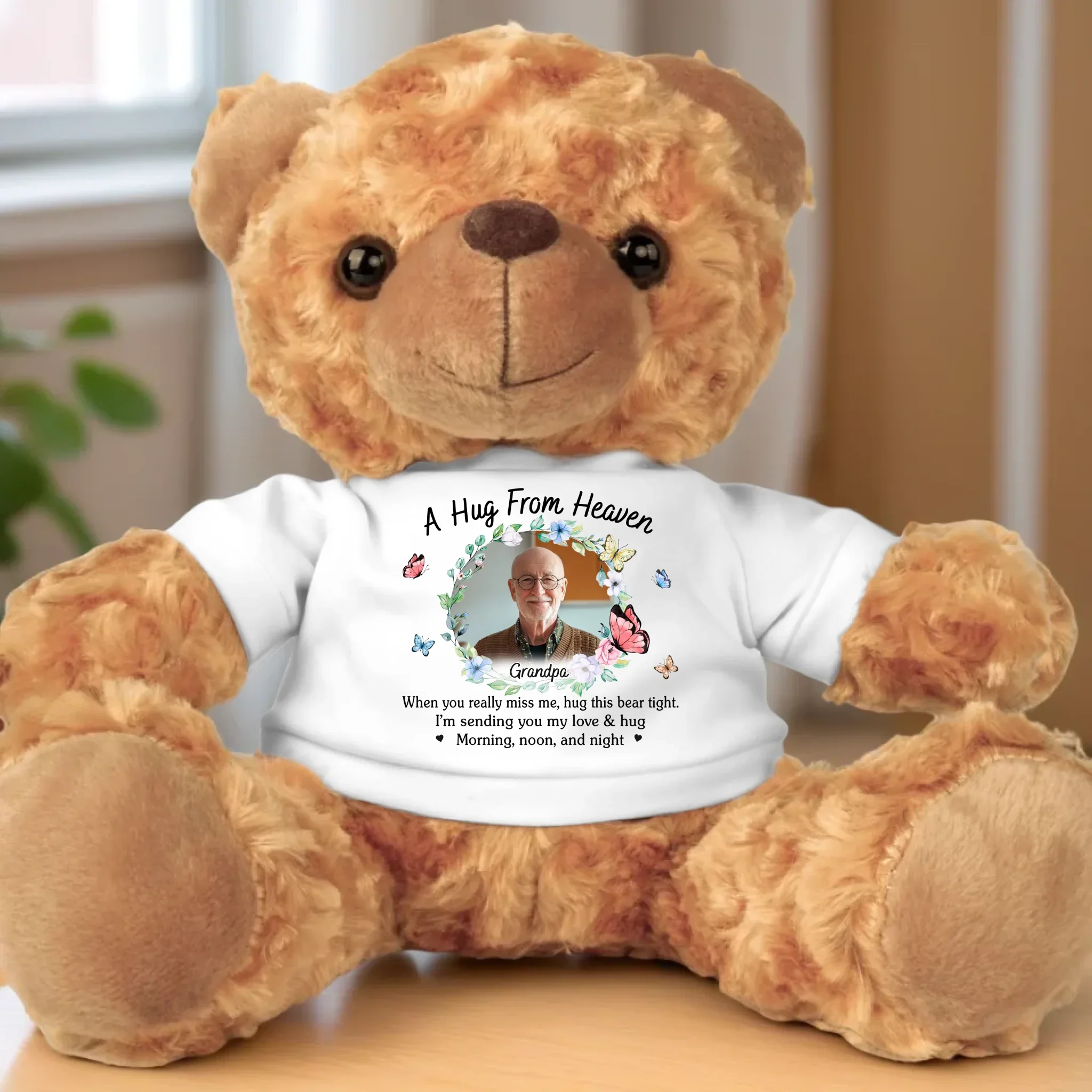 Custom Photo Sending Hugs From Above - Memorial Personalized Custom Teddy Bear Plush - Sympathy Gift For Family Members - Image 2
