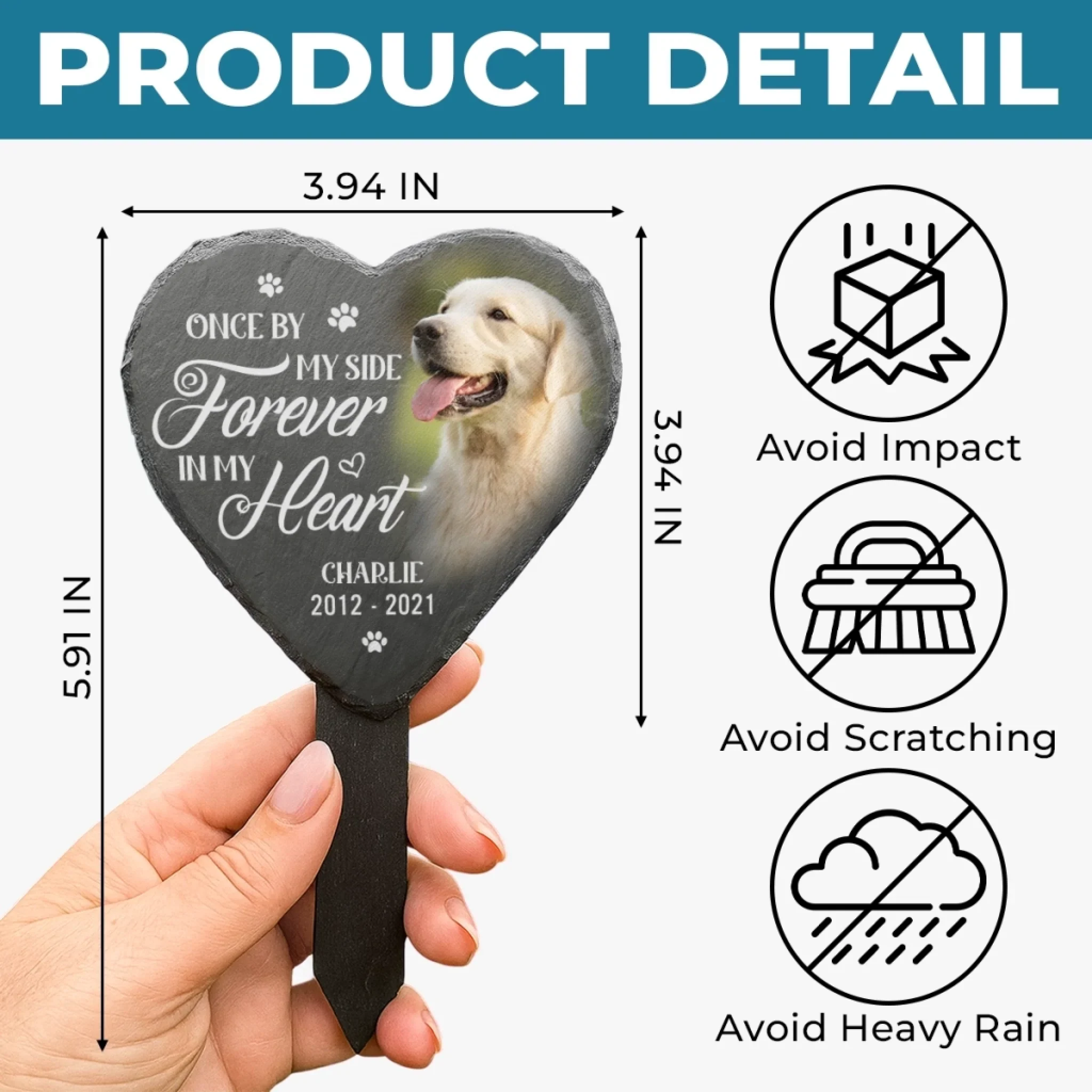Custom Photo Slate Garden Stake - Personalized Pet Memorial Gifts For Dogs, Cats - Hearts Hold Eternal Memories - Image 5