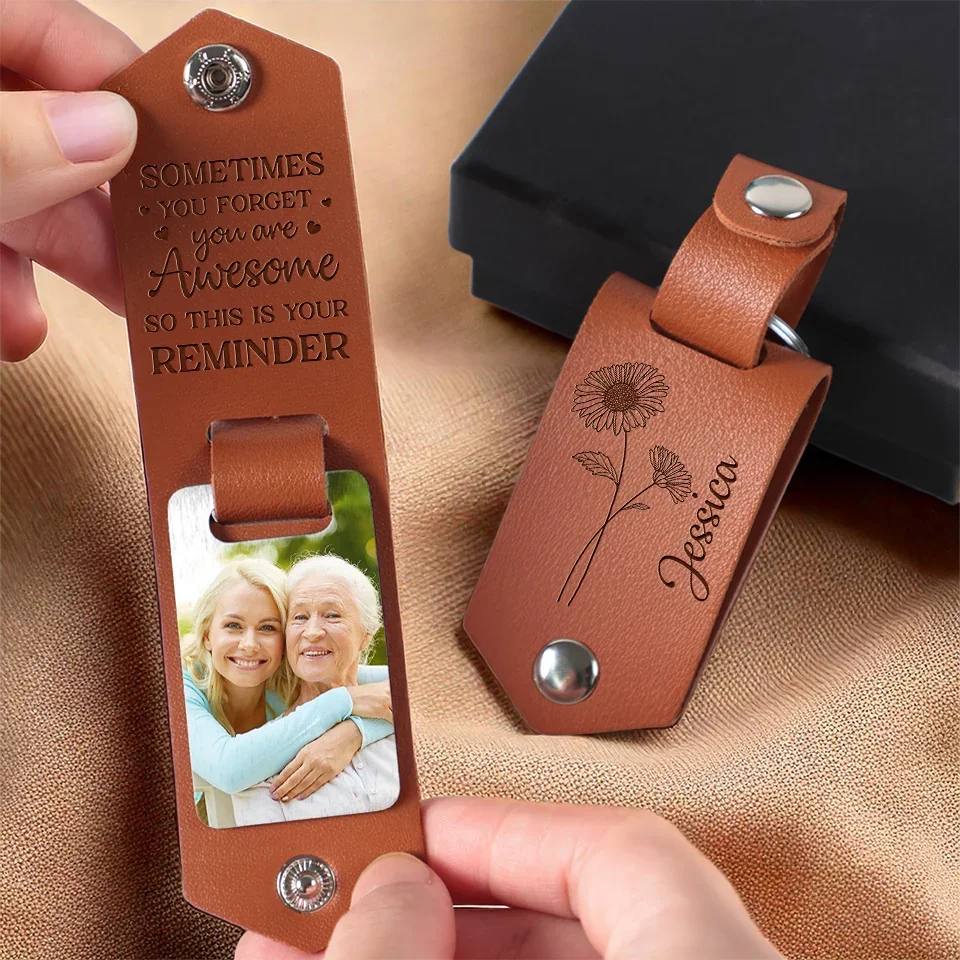 Custom Photo Sometimes You Forget You Are Awesome - Family Personalized Custom Engraved Leather Keychain - Gift For Family Members - Image 3