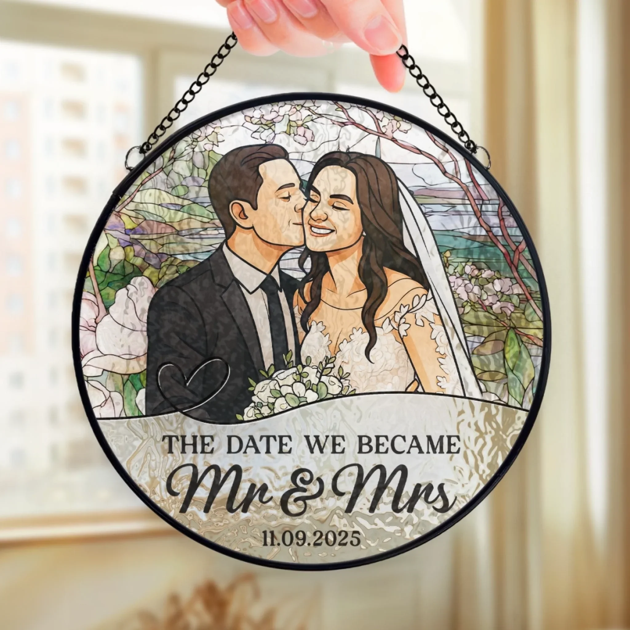 Custom Photo Stained Glass Window Hanging Suncatcher - Personalized Anniversary Wedding Gifts For Husband And Wife, Him And Her - Love Sealed In Glass Forever - Image 4