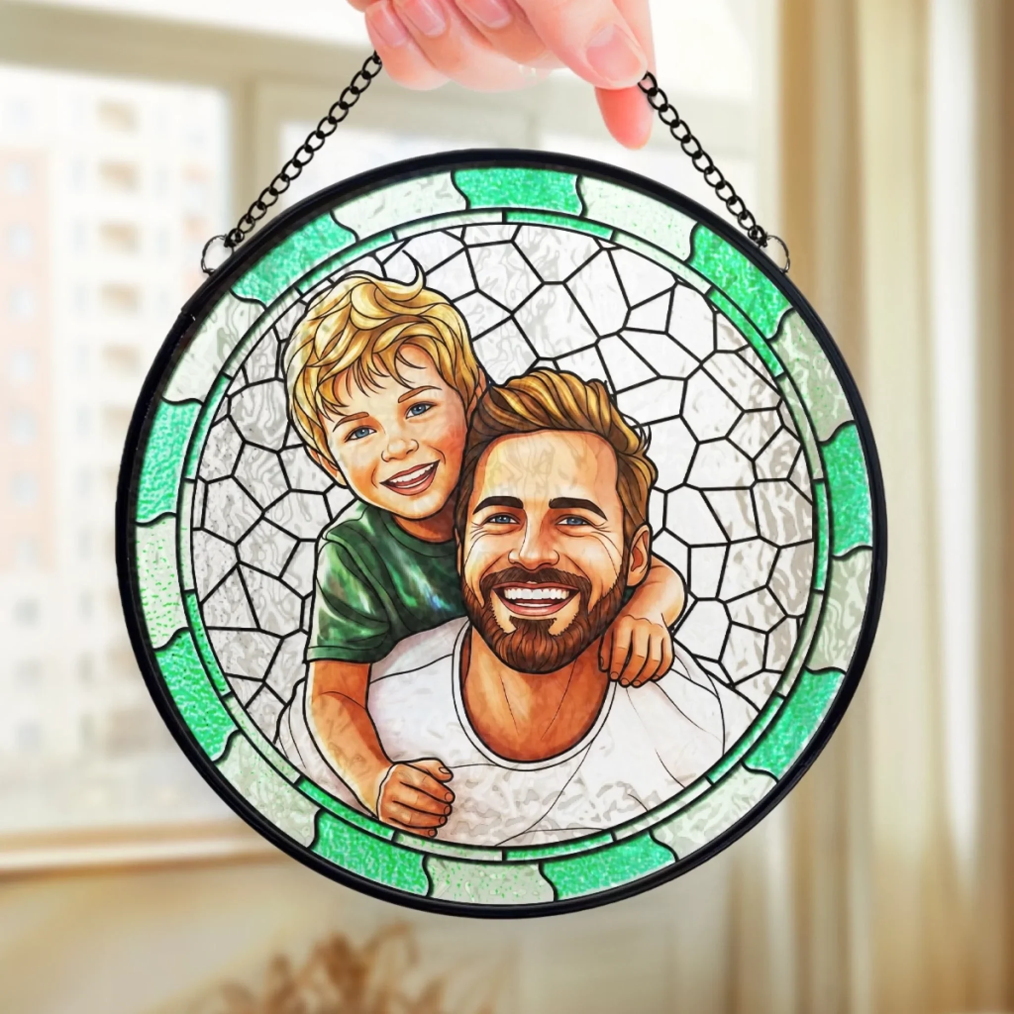 Custom Photo Stained Glass Window Hanging Suncatcher - Personalized Father's Day Birthday Gifts For Dad, Grandpa - Dad Always Leads With Love - Image 5