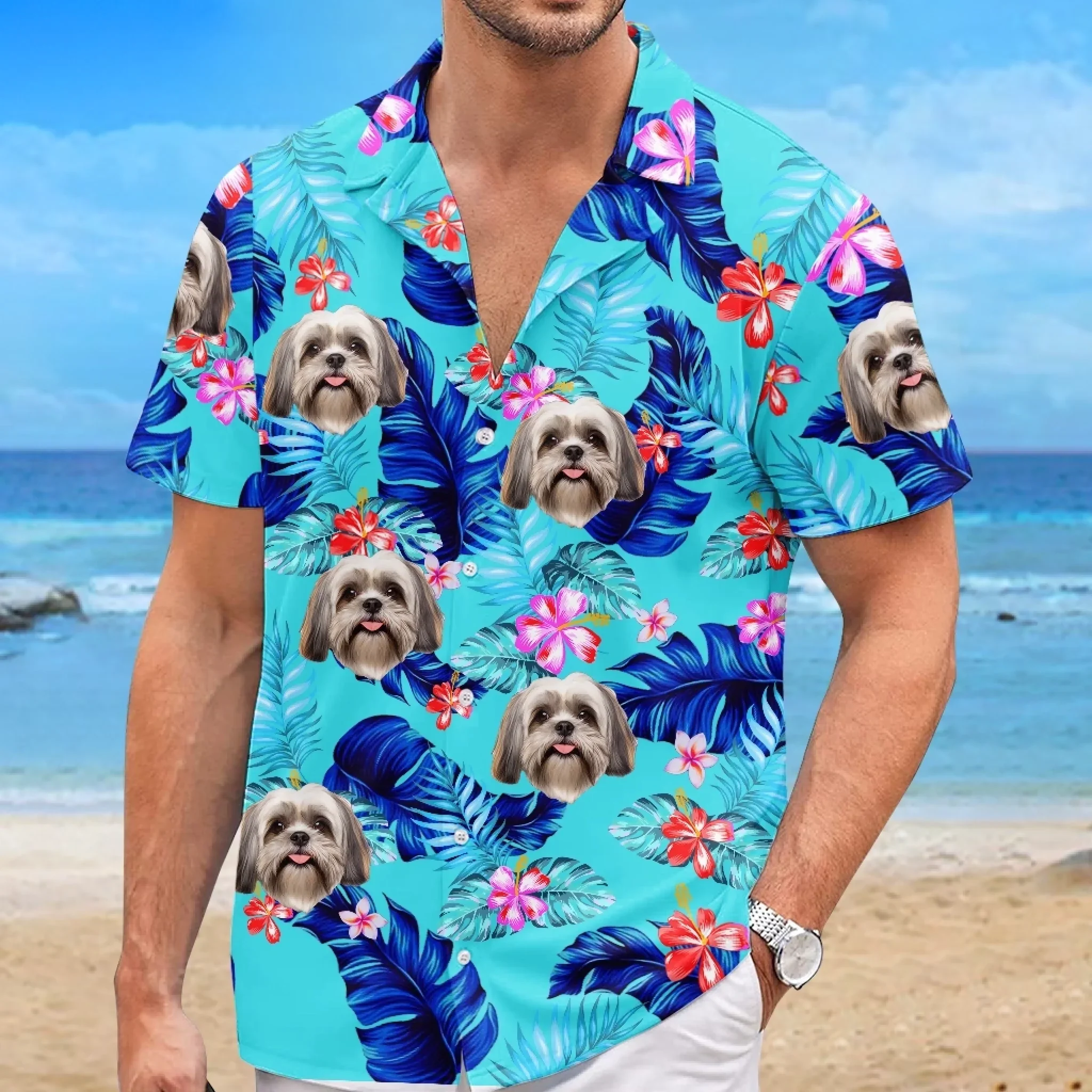 Custom Photo Stay Chill With My Fluffy Crew - Dog & Cat Personalized Custom Unisex Tropical Hawaiian Aloha Shirt - Summer Vacation Gift, Gift For Pet Owners, Pet Lovers - Image 4