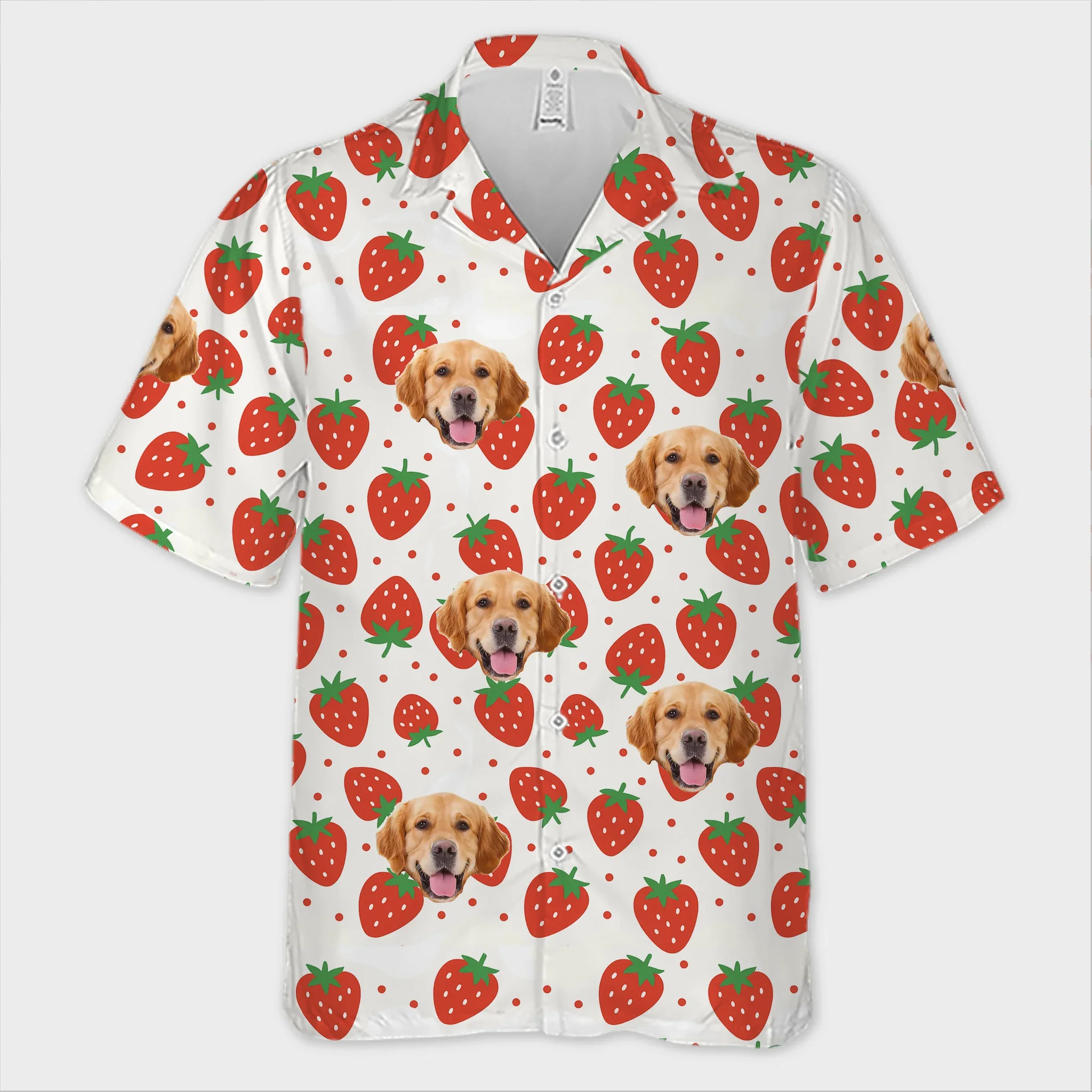 Custom Photo Strawberries And Smiles All Day - Dog & Cat Personalized Custom Unisex Tropical Hawaiian Aloha Shirt - Summer Vacation Gift, Gift For Pet Owners, Pet Lovers - Image 2