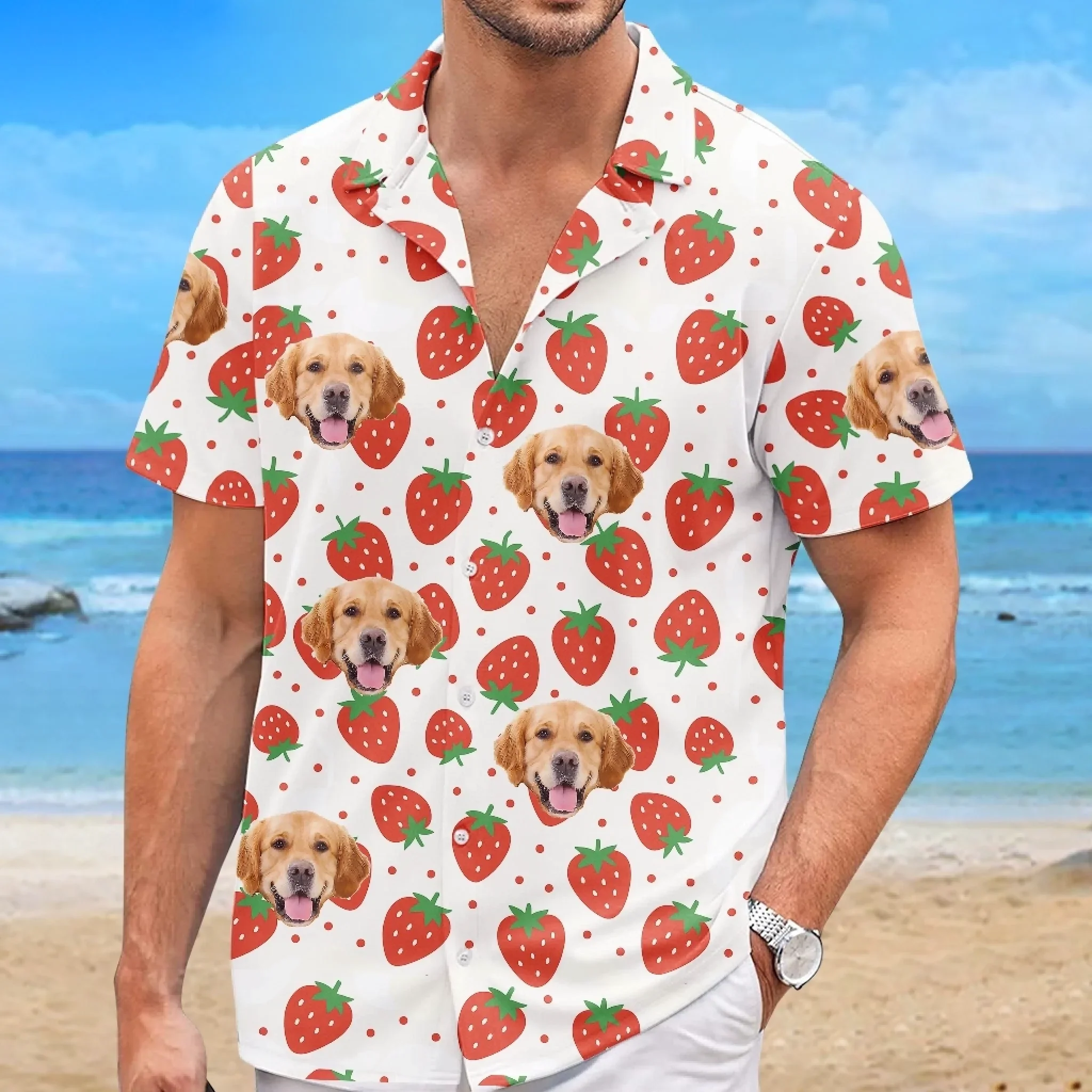 Custom Photo Strawberries And Smiles All Day - Dog & Cat Personalized Custom Unisex Tropical Hawaiian Aloha Shirt - Summer Vacation Gift, Gift For Pet Owners, Pet Lovers - Image 4
