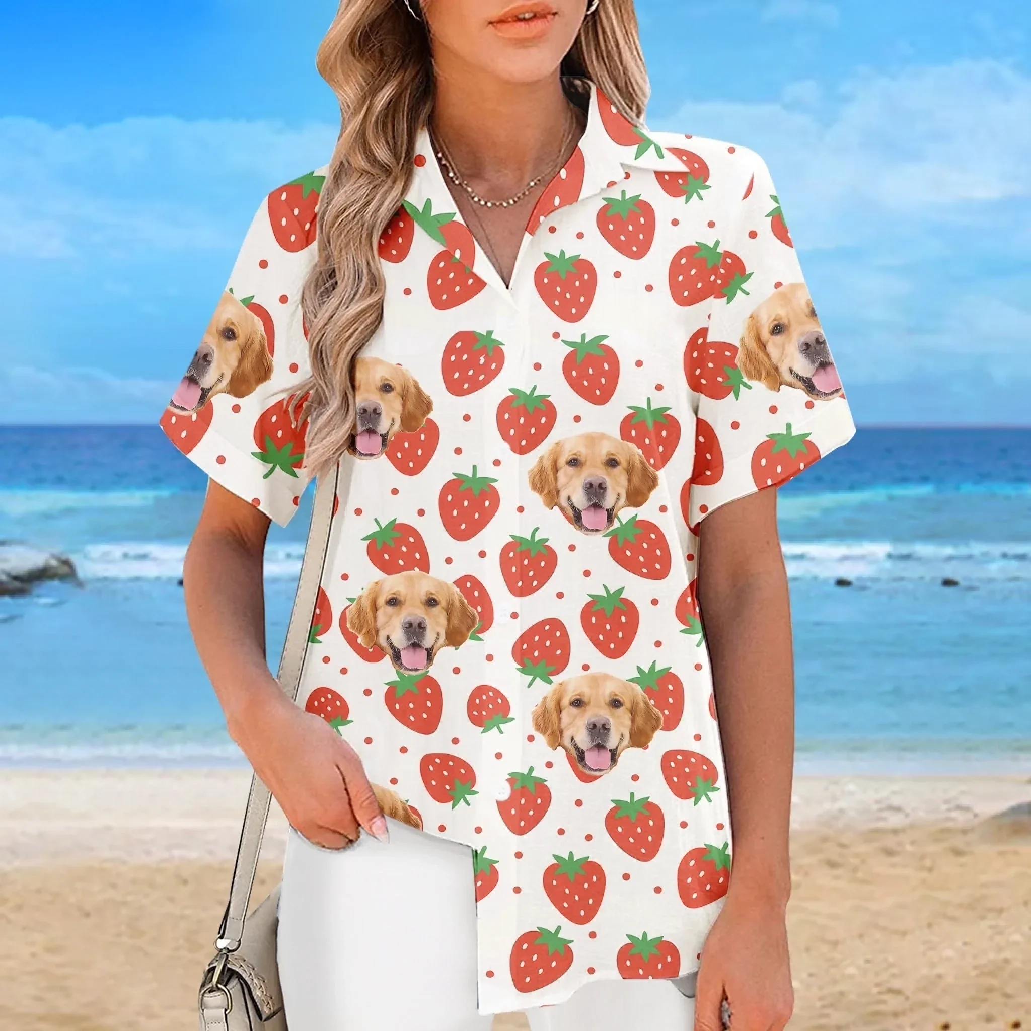Custom Photo Strawberries And Smiles All Day - Dog & Cat Personalized Custom Unisex Tropical Hawaiian Aloha Shirt - Summer Vacation Gift, Gift For Pet Owners, Pet Lovers - Image 5