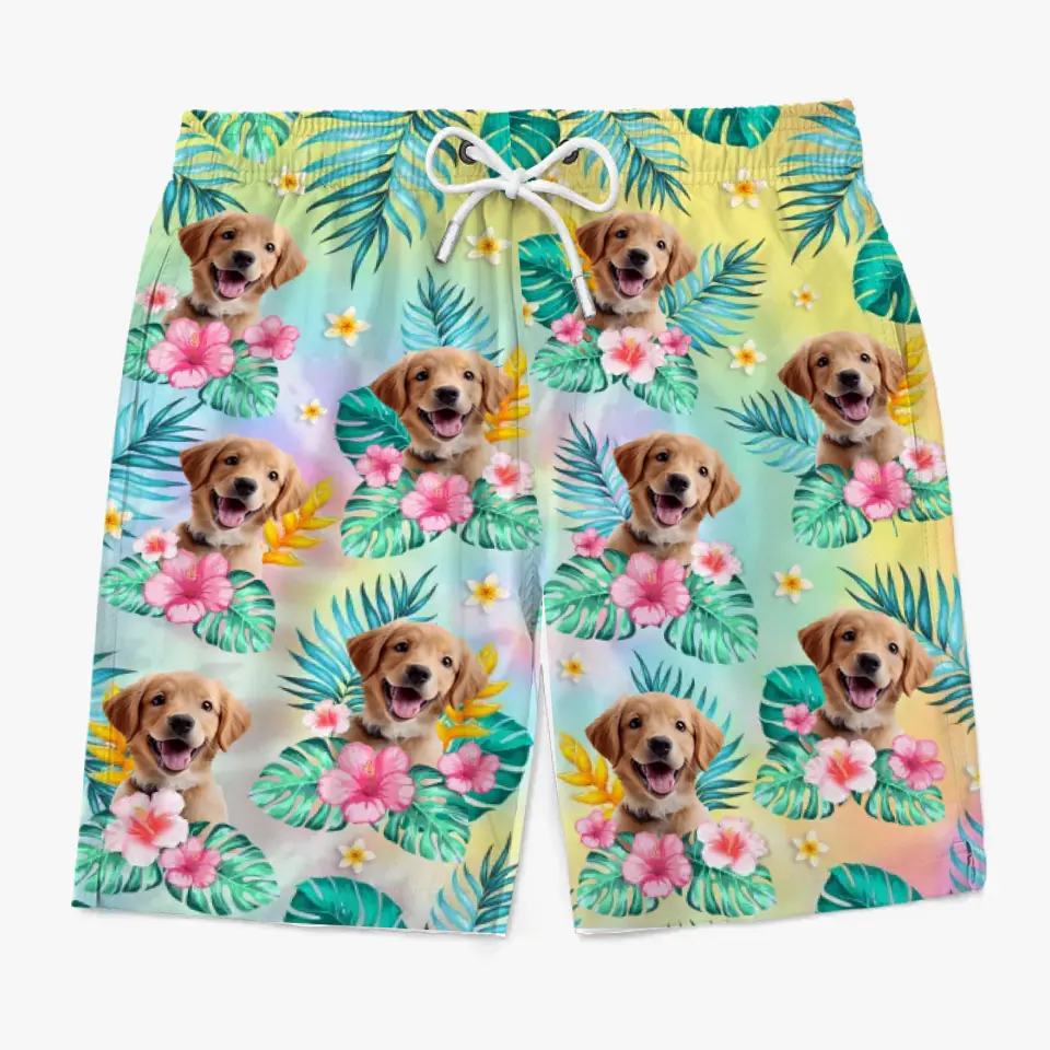 Custom Photo Summer Has Always Been My Favorite Season - Dog & Cat Personalized Custom Tropical Hawaiian Aloha Men Beach Shorts - Summer Vacation Gift, Birthday Party Gift For Pet Owners, Pet Lovers - Image 2