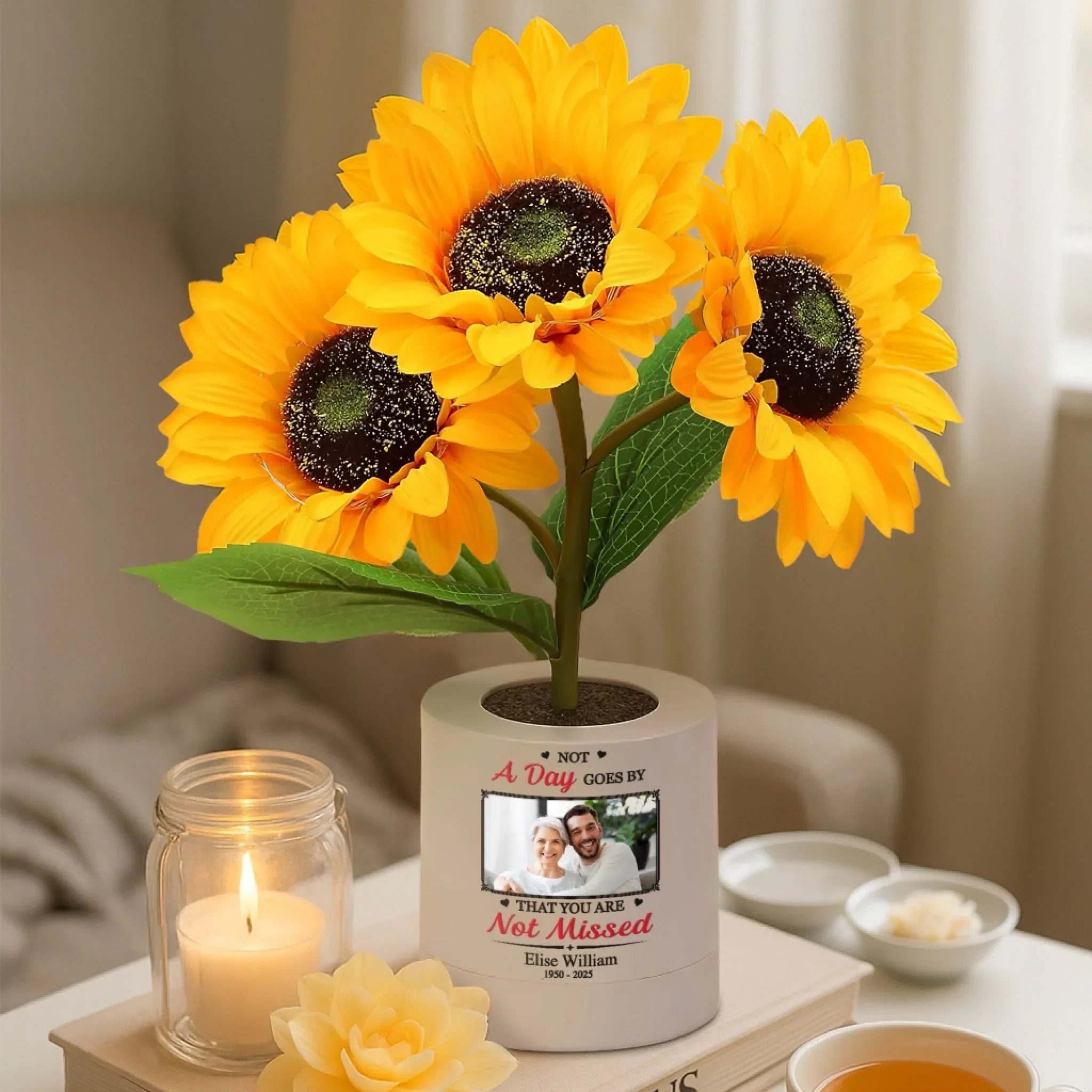 Custom Photo Sunflower Lamp Night Light - Personalized Memorial Sympathy Gifts For Loss Of Mom, Dad - Missing You Always - Image 3