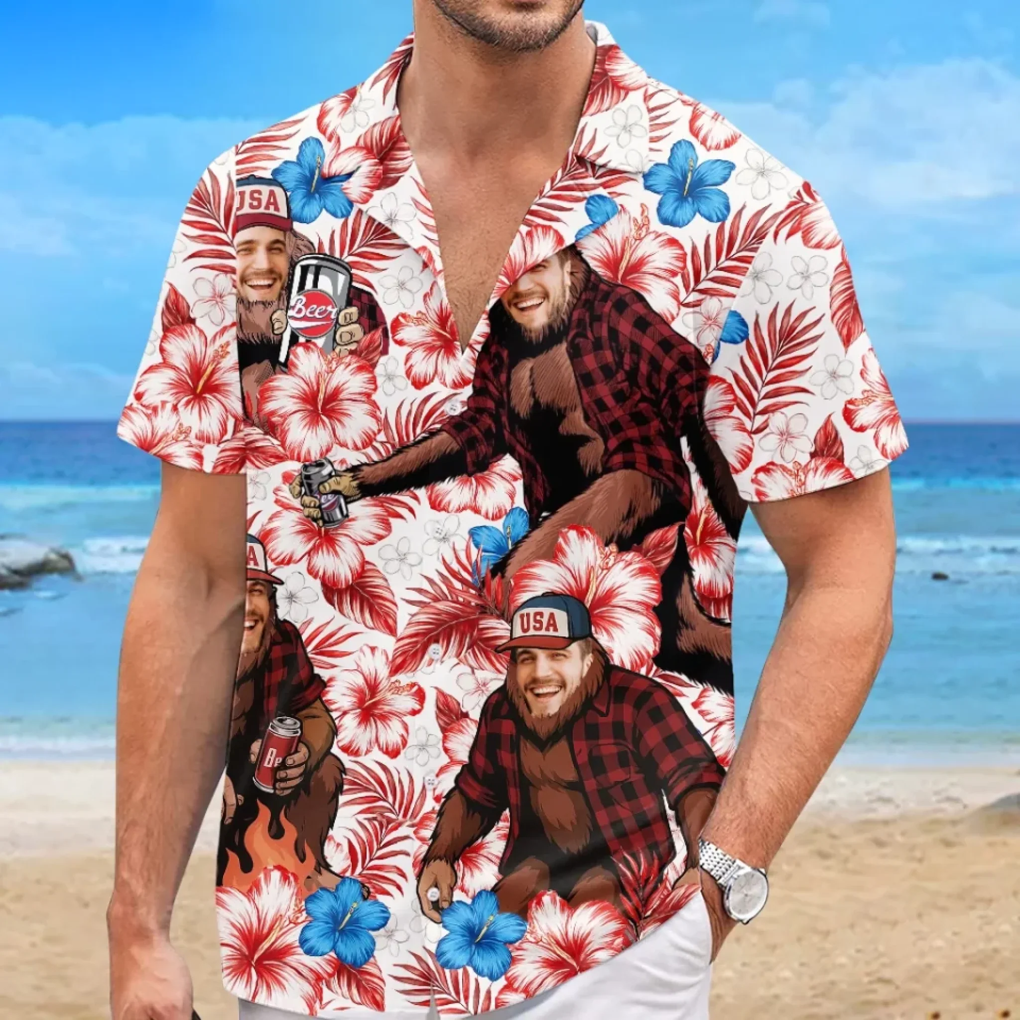 Custom Photo Sun’s Out, Fun’s Out - Funny Personalized Custom Unisex Tropical Hawaiian Aloha Shirt - Summer Vacation Gift, Gift For Family Members, Best Friends, Siblings, Travel Lovers - Image 4