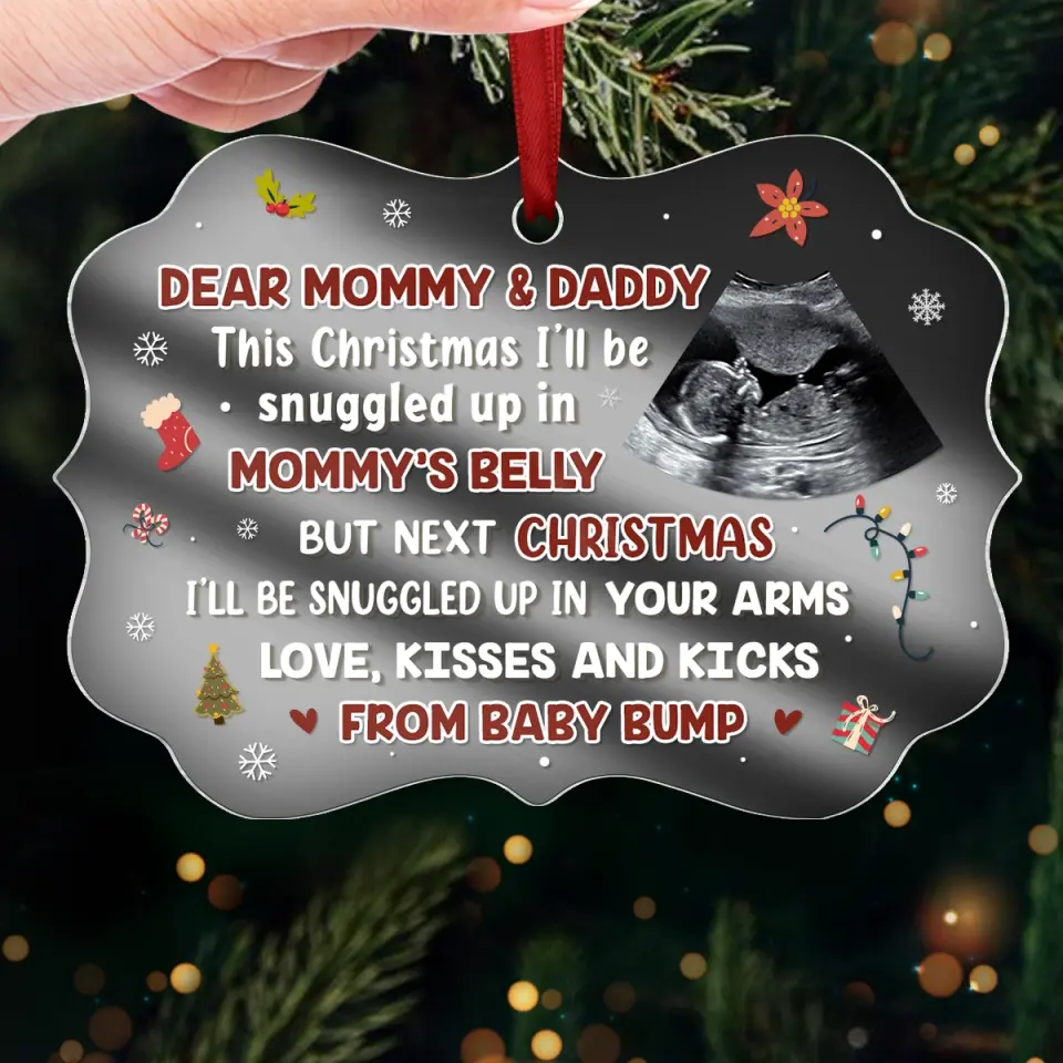 Custom Photo Sweetest Little Present Under The Tree - Family Personalized Custom Mirrored Acrylic Ornament - Christmas Gift For Baby Kids, Newborn Baby - Image 4