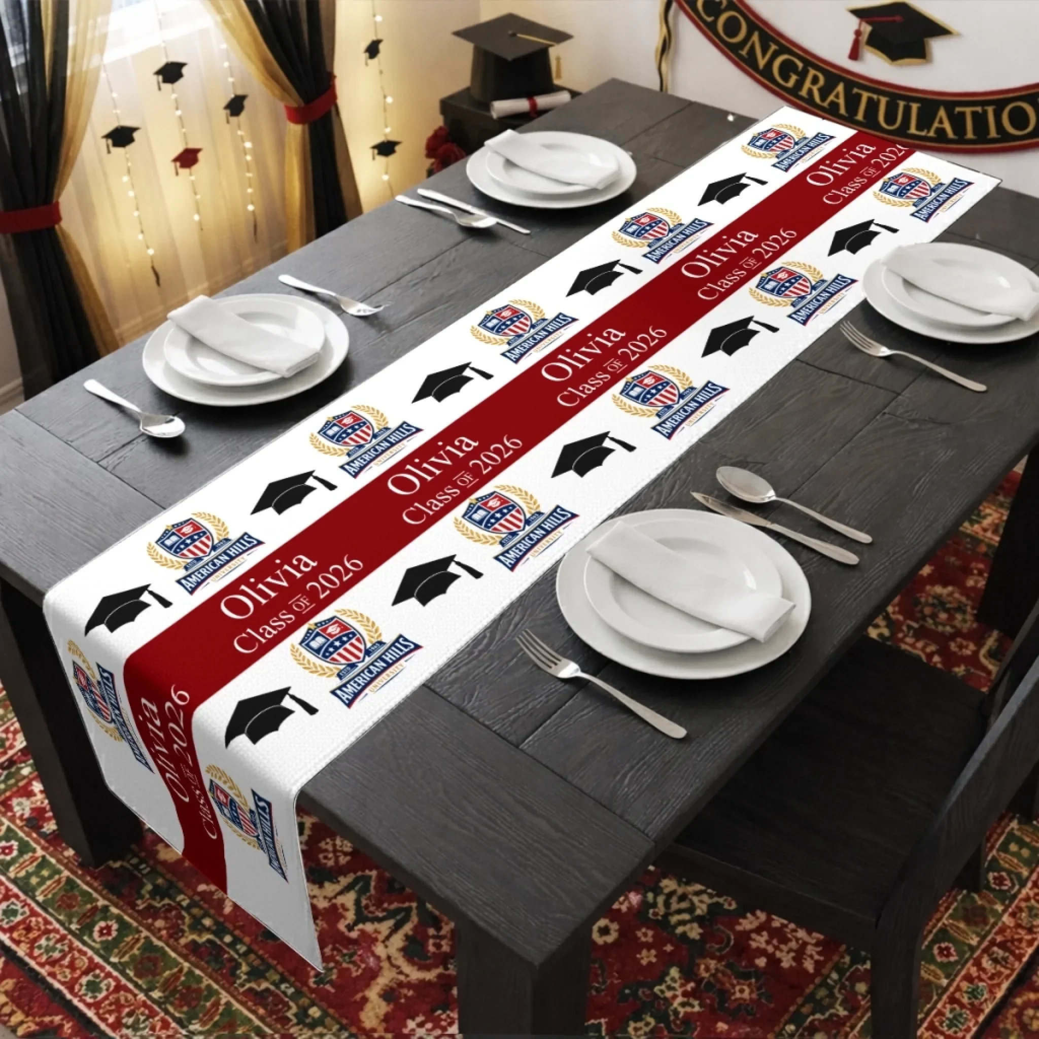 Custom Photo Table Runner - Personalized Graduation Gifts For Him, Her - The Journey Begins Today - Image 3
