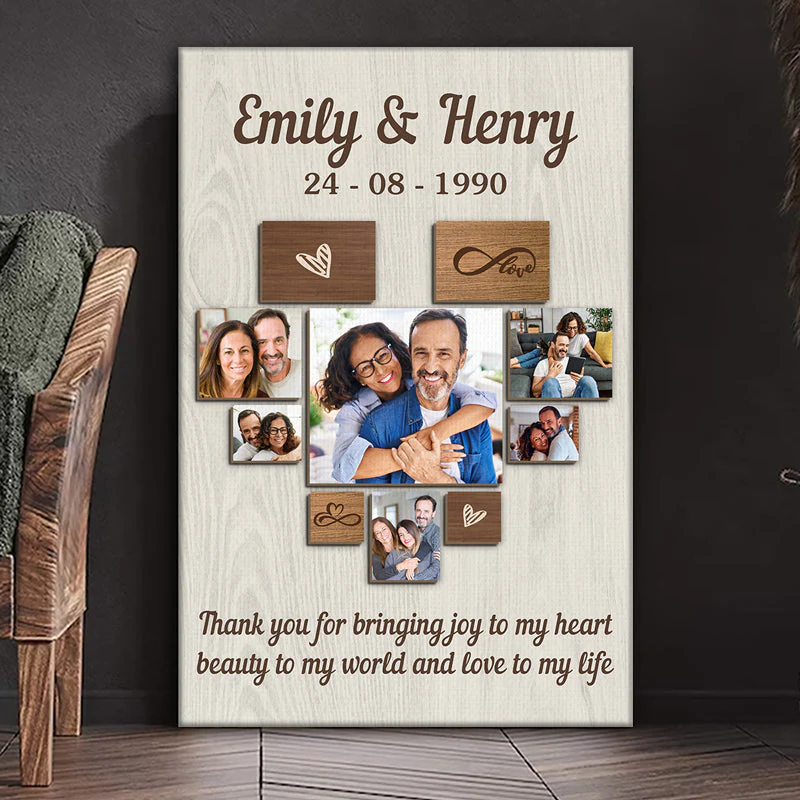 Custom Photo Thanks For Bringing Joy To My Heart - Couple Personalized Custom Vertical Canvas - Gift For Husband Wife, Anniversary - Image 3