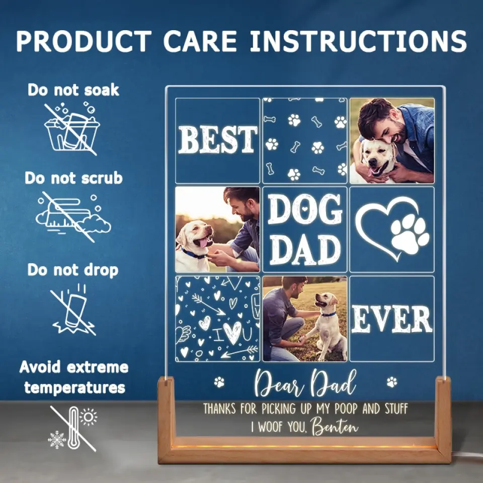 Custom Photo Thanks For Pickup My Poop And Stuff - Dog & Cat Personalized Custom Shaped 3D LED Walnut Night Light -  Father's Day, Birthday Gift For Dad - Image 5