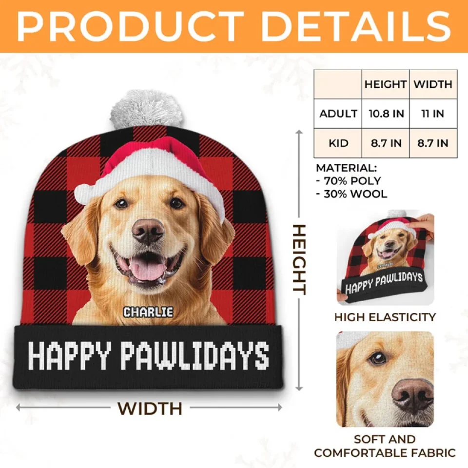Custom Photo The Best Dog Dad Ever - Dog & Cat Personalized Custom Christmas Beanie Hat - Christmas Gift For Pet Owners, Pet Lovers - Image 5