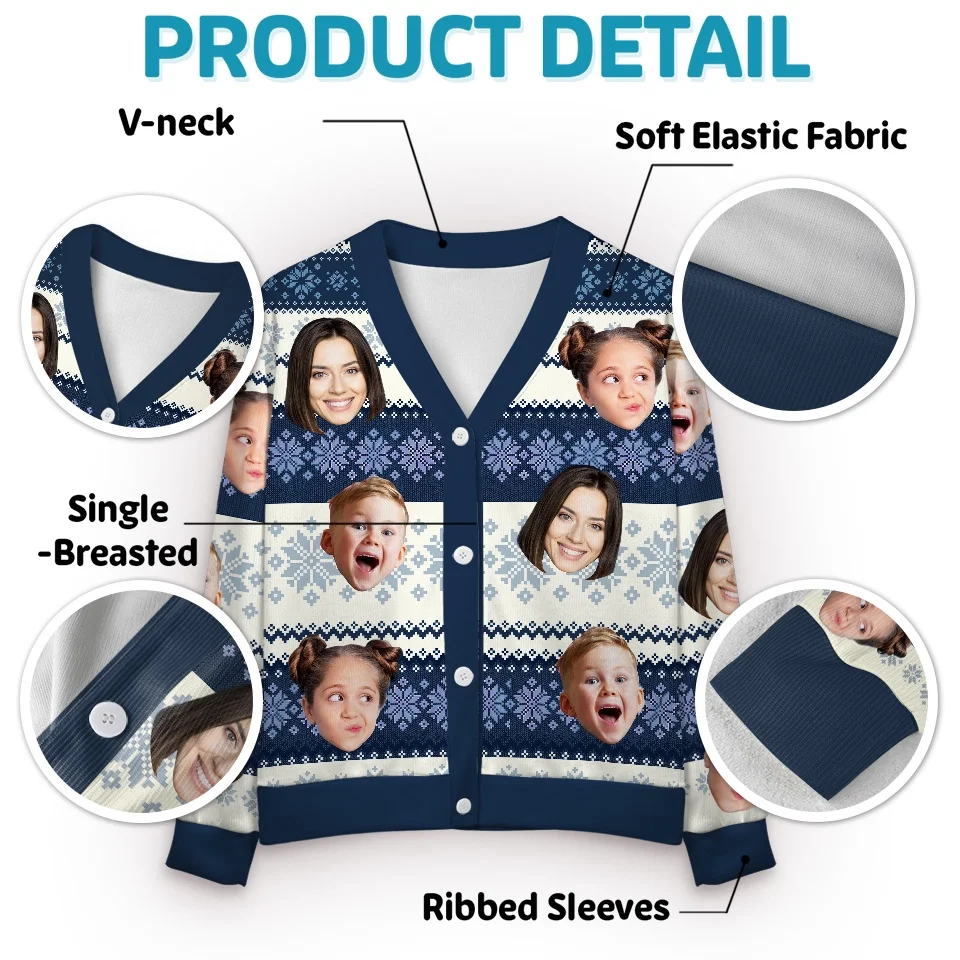 Custom Photo The Family Is The Link That Binds Us Together - Family Personalized Custom Ugly Christmas Cardigan - Christmas Gift For Family Members - Image 4