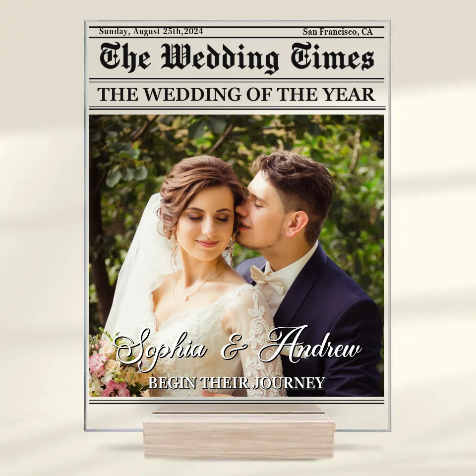 Custom Photo The Newlywed Times - Couple Personalized Custom Rectangle Shaped Acrylic Plaque - Christmas Gift For Husband Wife, Anniversary, First Christmas - Image 2