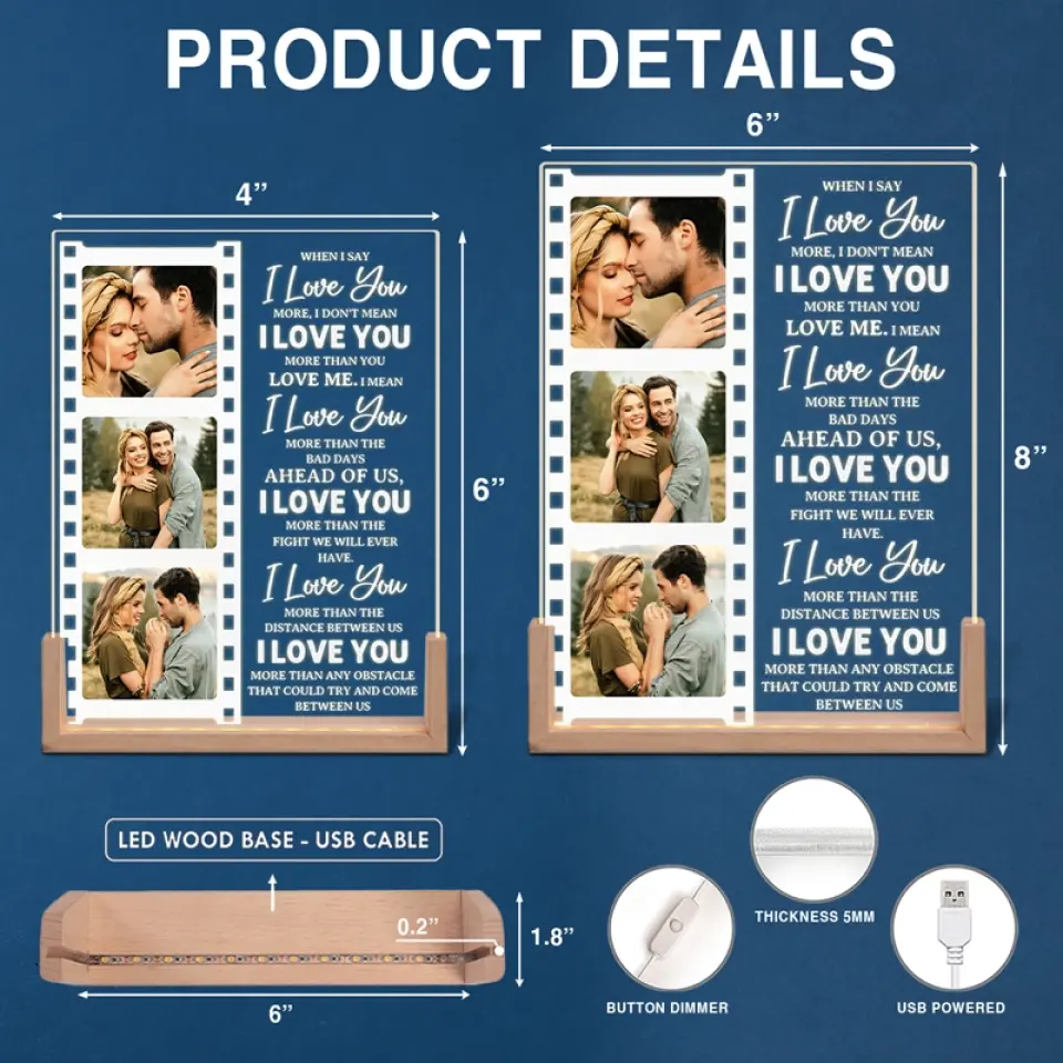 Custom Photo The One Whom My Soul Loves - Couple Personalized Custom Shaped 3D LED Walnut Night Light - Gift For Husband Wife, Anniversary - Image 6