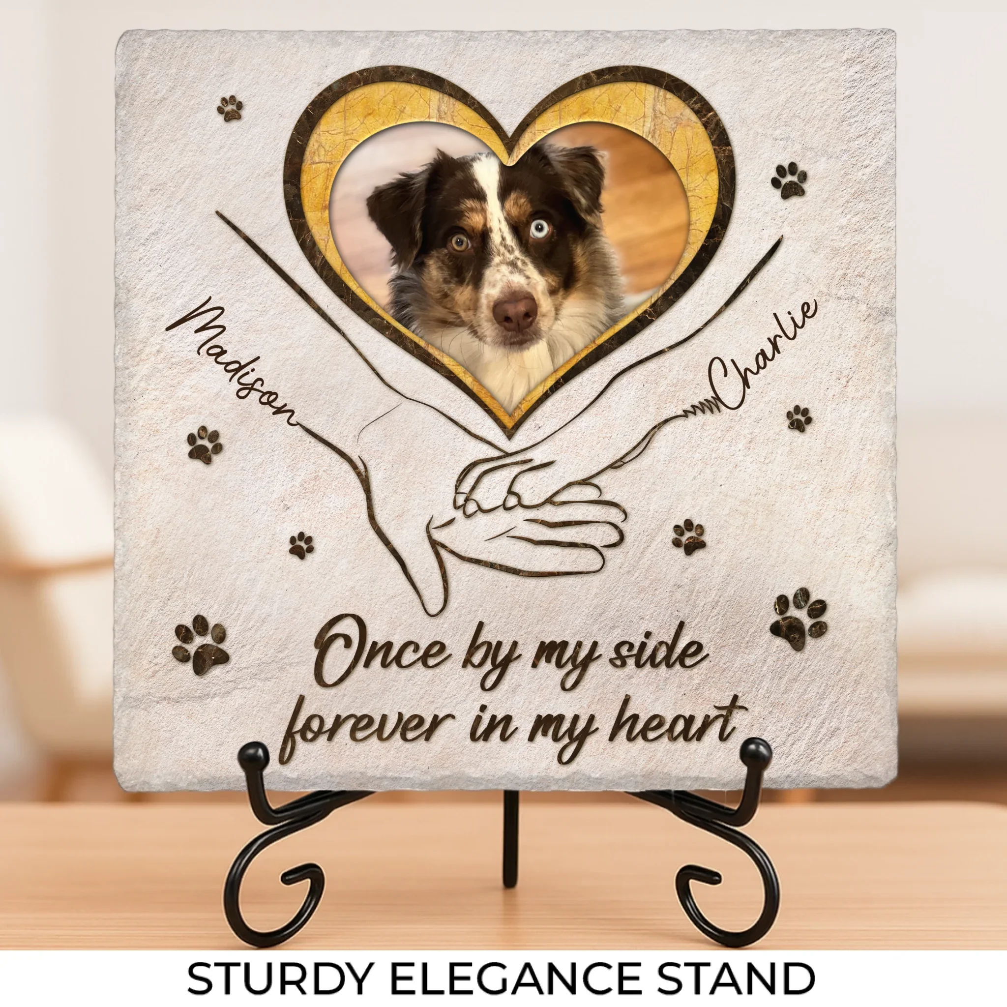 Custom Photo The Paw Prints You Left Will Stay Forever - Memorial Personalized Custom Square Shaped Stone With Stand - Sympathy Gift For Pet Owners, Pet Lovers - Image 2