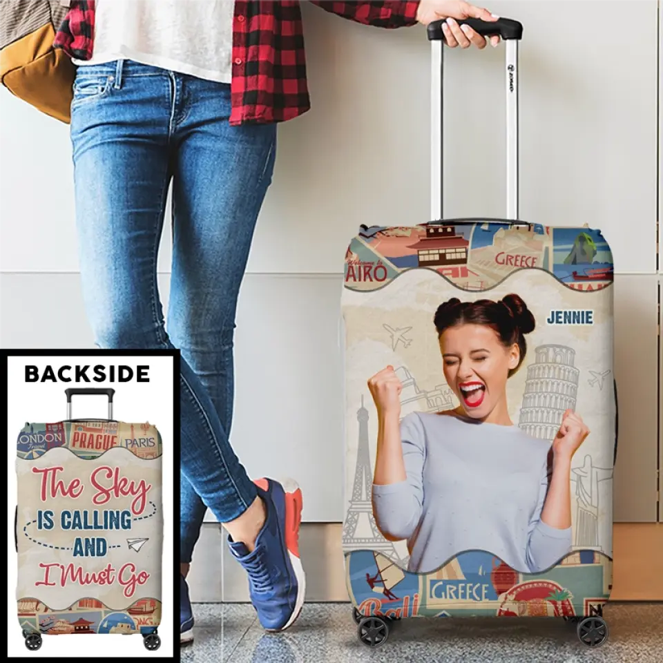 Custom Photo The Sky Is Calling - Travel Personalized Custom Luggage Cover - Holiday Vacation Gift, Gift For Adventure Travel Lovers - Image 4