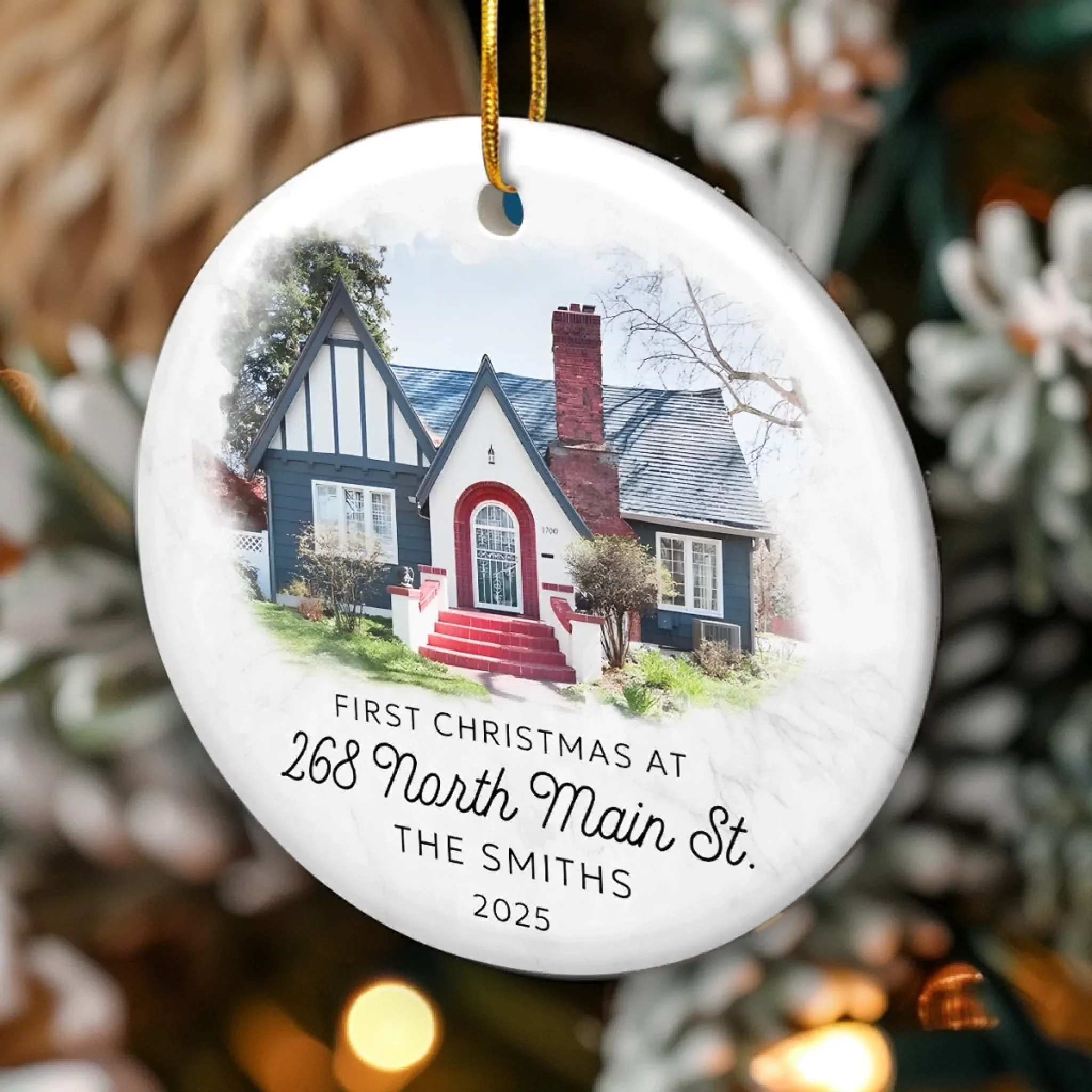 Custom Photo There's Snow Place Like Home - Family Personalized Custom Ornament - Ceramic Round Shaped - Christmas Gift For Family Members, First Christmas - Image 4
