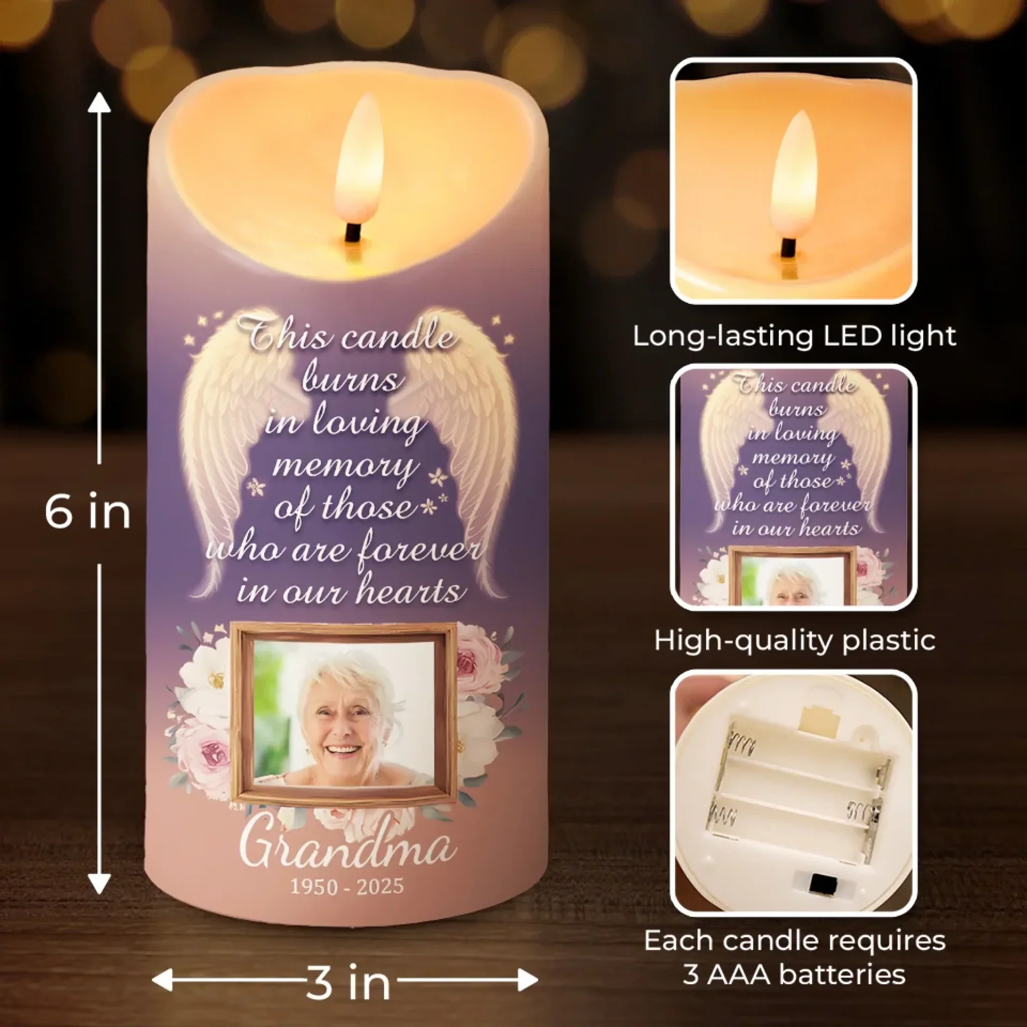 Custom Photo This Candle Glows In Loving Tribute - Memorial Personalized Custom LED Candle - Sympathy Gift For Family Members - Image 4