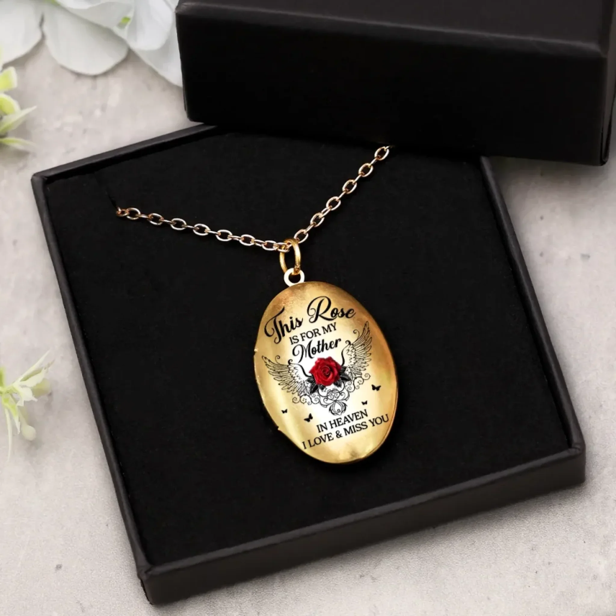 Custom Photo This Rose Is For My Mother In Heaven - Memorial Personalized Custom Locket Necklace - Sympathy Gift For Family Members - Image 6