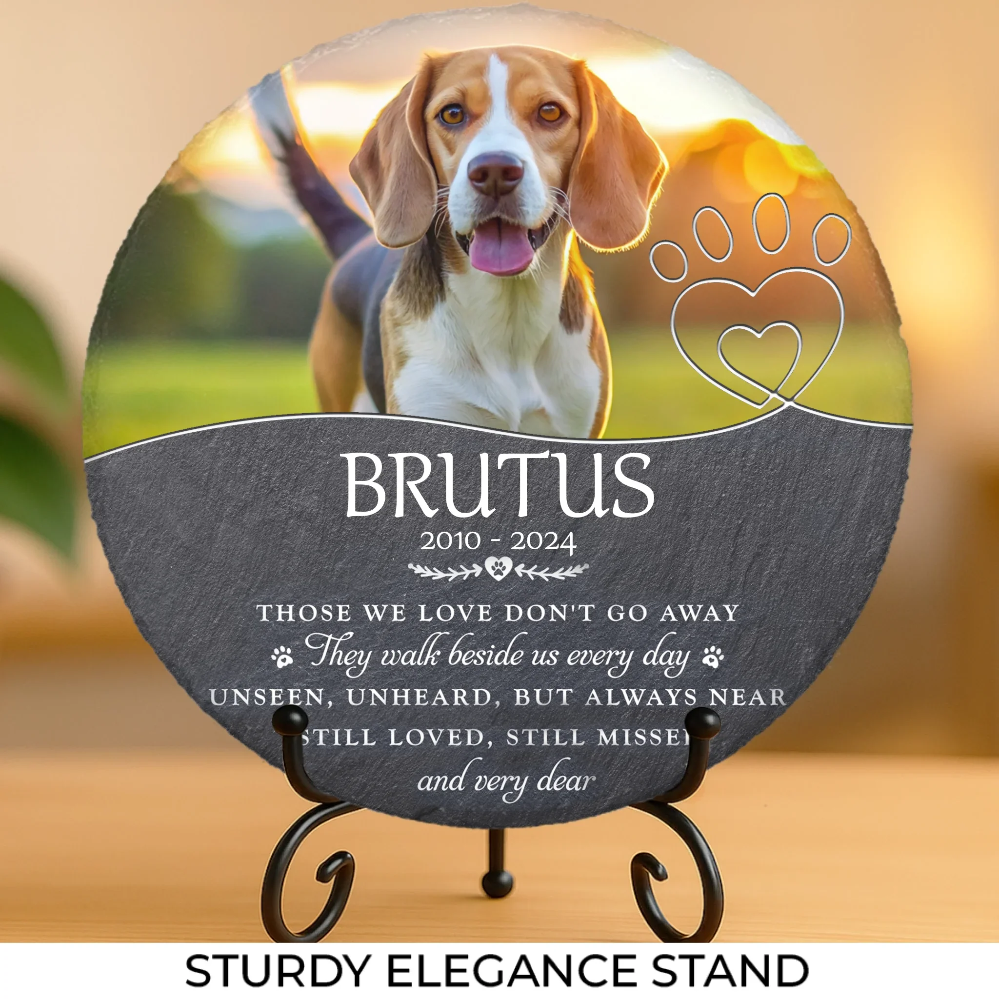 Custom Photo Those We Love Don't Go Away - Memorial Personalized Custom Round Shaped Stone With Stand - Sympathy Gift For Pet Owners, Pet Lovers - Image 2