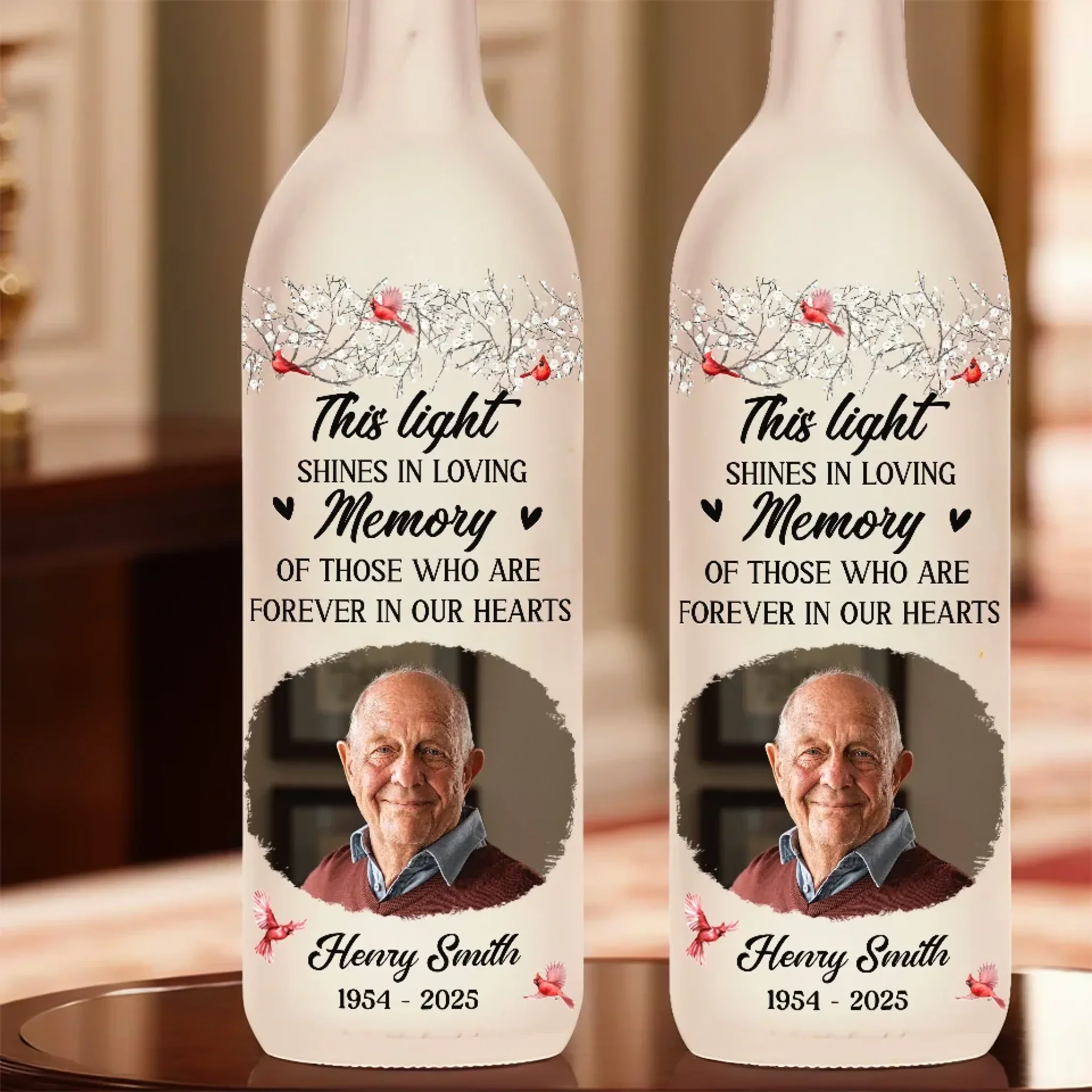 Custom Photo Time Passes, But Love Remains - Memorial Personalized Custom Bottle Lamp - Sympathy Gift For Family Members - Image 4