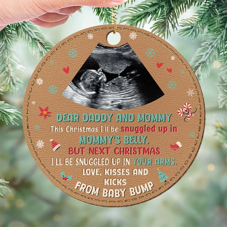 Custom Photo Tiny Fingers And Cherubic Smiles, A Miracle That Steals Our Hearts - Family Personalized Custom Leather Ornament - Christmas Gift For Baby Kids, Newborn Baby - Image 3