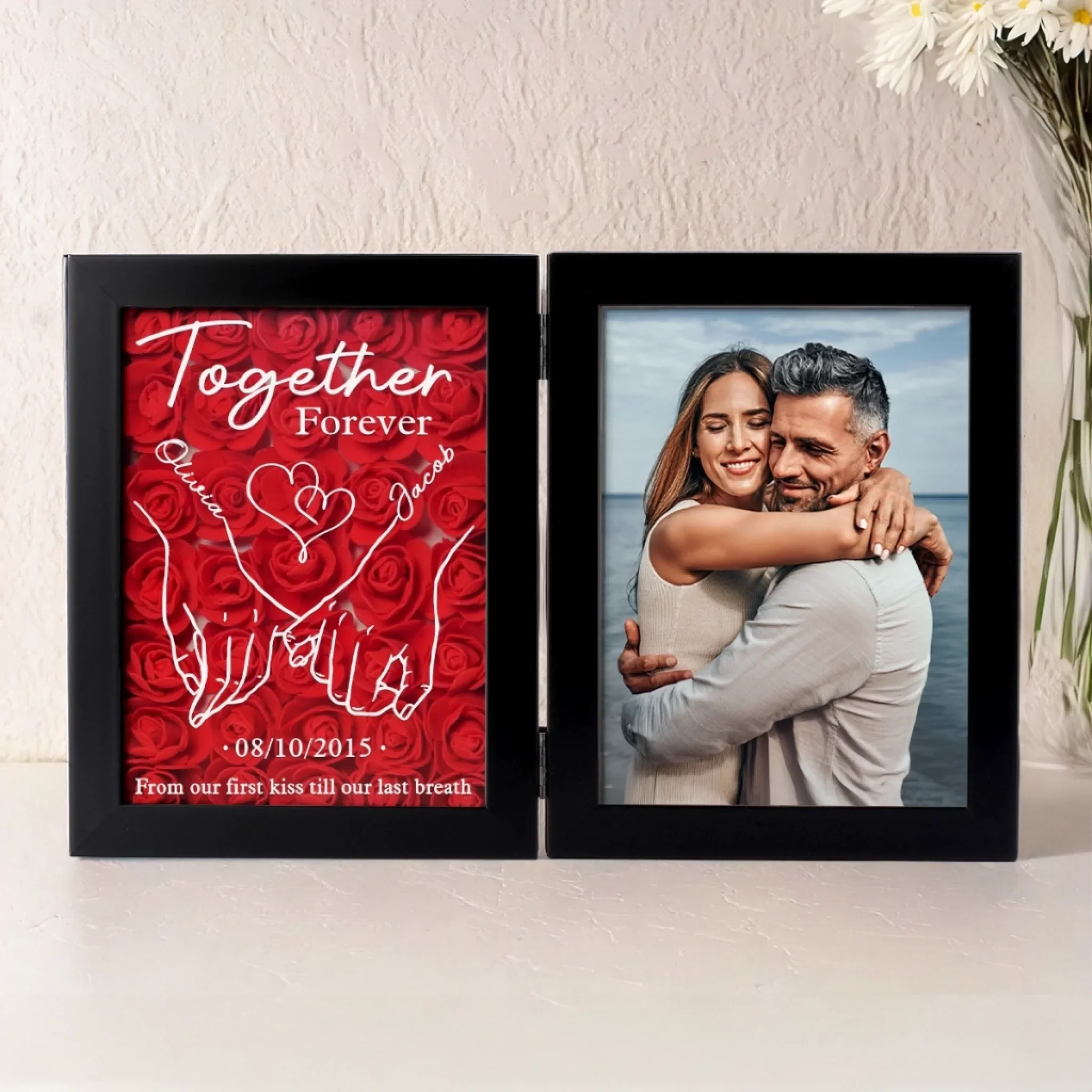 Custom Photo Together Forever - Couple Personalized Custom Double Frame Flower Shadow Box - Gift For Husband Wife, Anniversary - Image 5