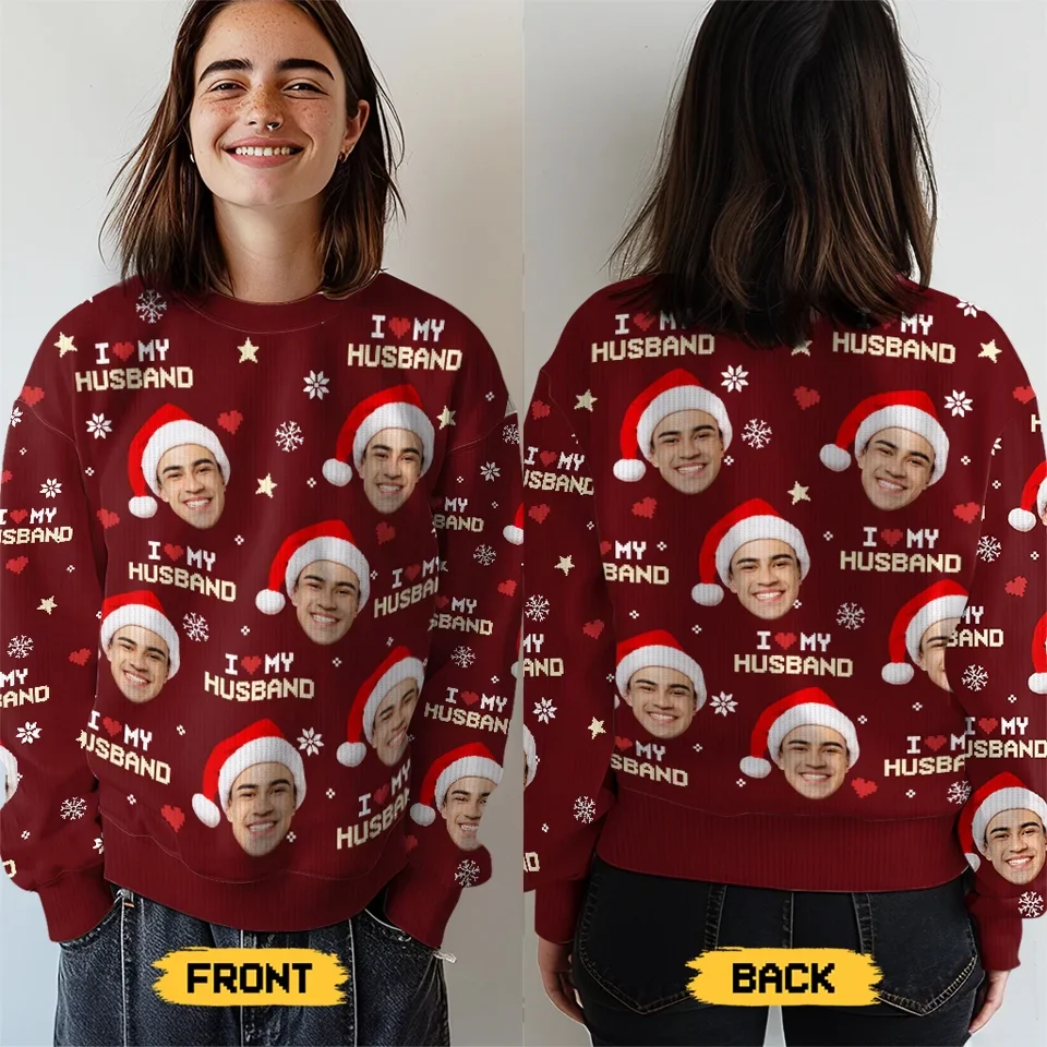 Custom Photo Together Is The Best Place To Be This Christmas - Couple Personalized Custom Ugly Sweatshirt - Unisex Wool Jumper - Christmas Gift For Husband Wife, Anniversary - Image 4