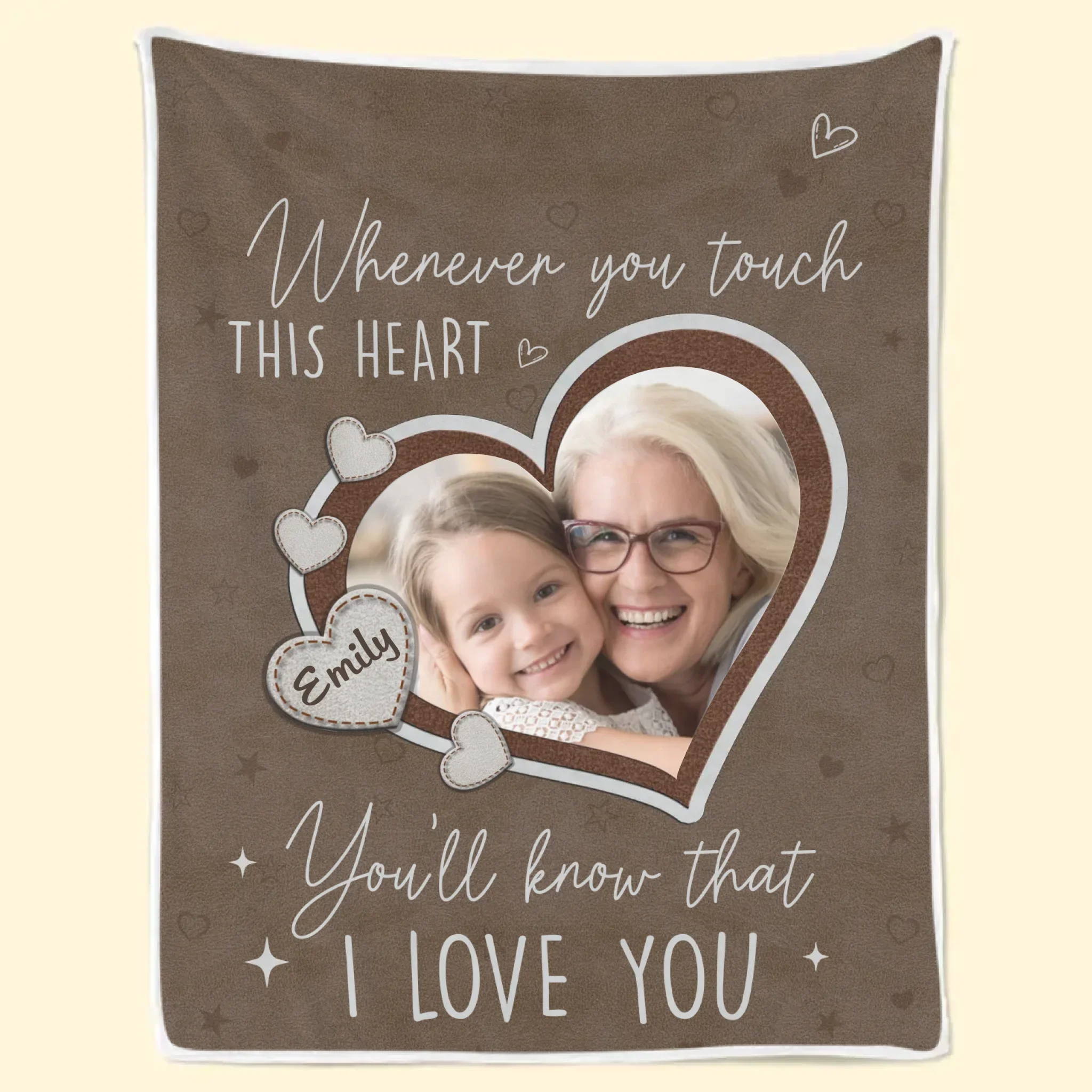 Custom Photo Touch This Heart, Feel Our Love - Family Personalized Custom Blanket - Gift For Mom, Grandma - Image 2