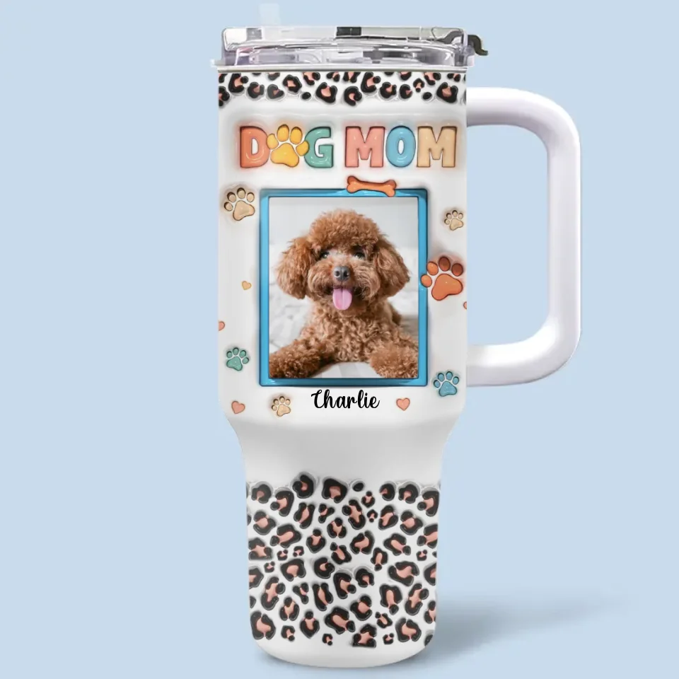 Custom Photo Unleash The Joy - Dog & Cat Personalized Custom 3D Inflated Effect Printed 40 Oz Stainless Steel Tumbler With Handle - Christmas Gift For Pet Owners, Pet Lovers - Image 2