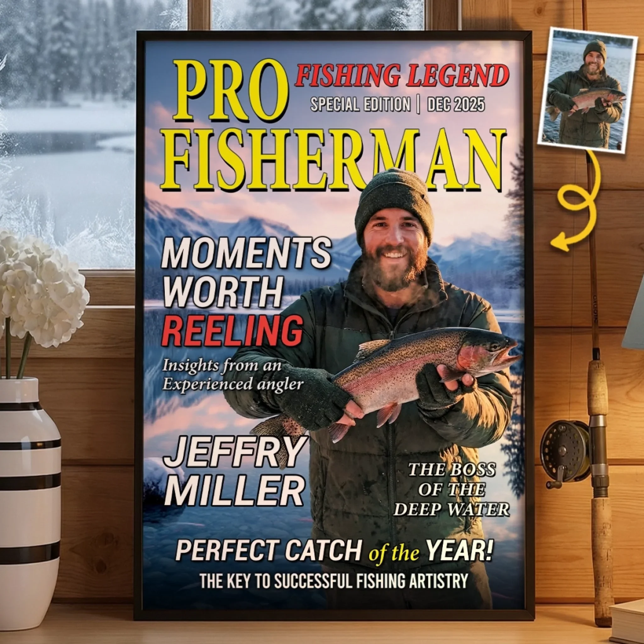 Custom Photo Magazine Vertical Poster - Personalized Christmas Birthday Fishing Gifts For Fisherman - The Legend Reels On - Image 2