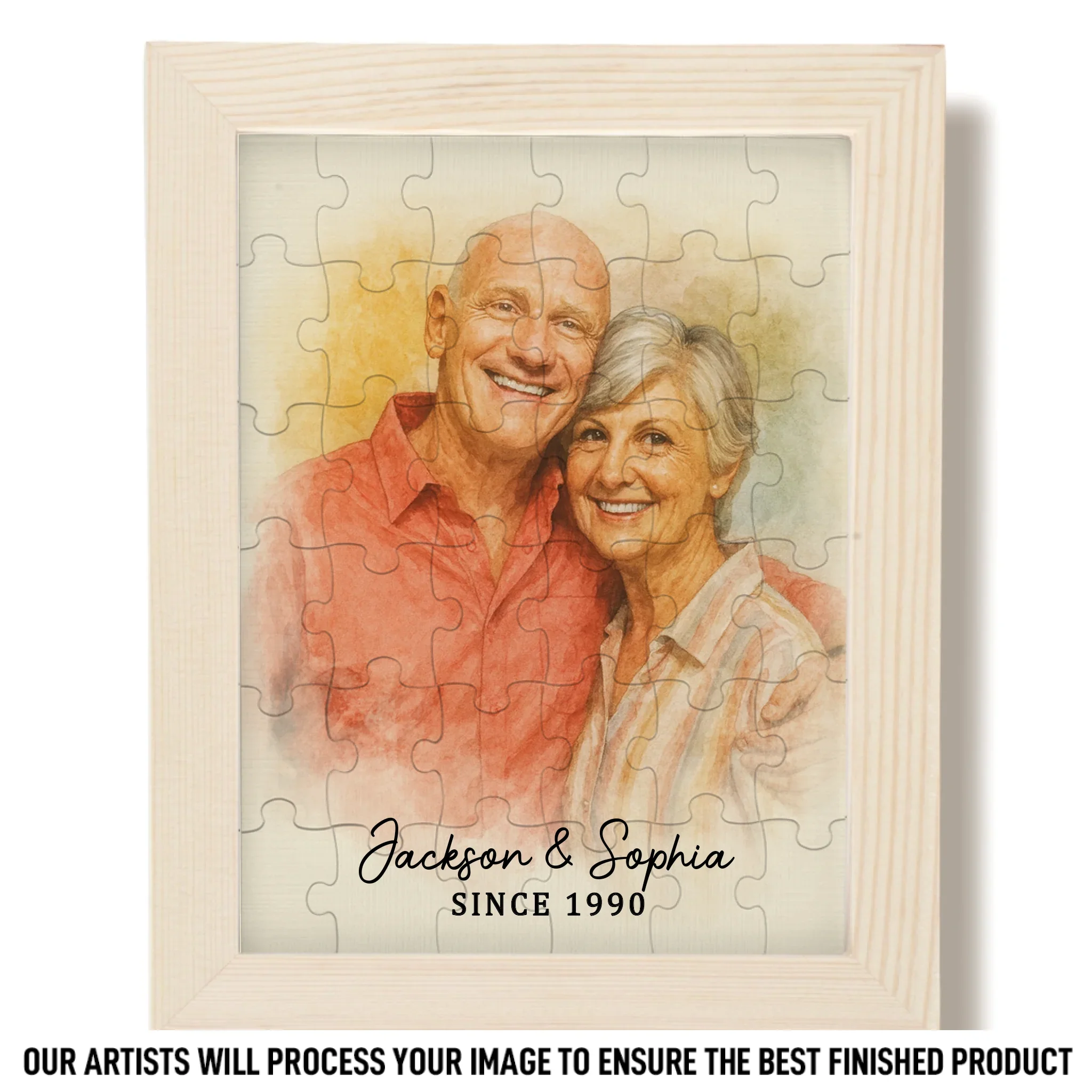 Custom Photo Watercolor Puzzle With Wooden Frame - Personalized Anniversary Wedding Gifts For Husband And Wife, Him And Her - Life’s Sweetest Puzzle,  Complete With You - Image 2