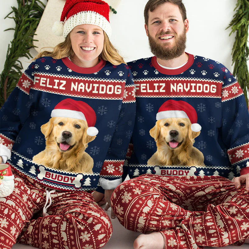Custom Photo We Wish You A Merry Woofmas - Dog Personalized Custom Ugly Sweatshirt - Unisex Wool Jumper - Christmas Gift For Pet Owners, Pet Lovers - Image 2