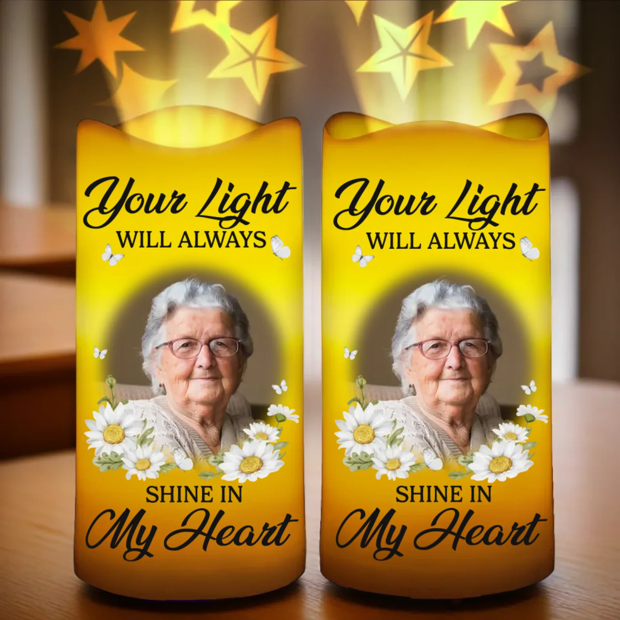 Custom Photo When You Miss Me, Look At The Stars - Memorial Personalized Custom LED Projection Flameless Candle - Sympathy Gift For Family Members - Image 2