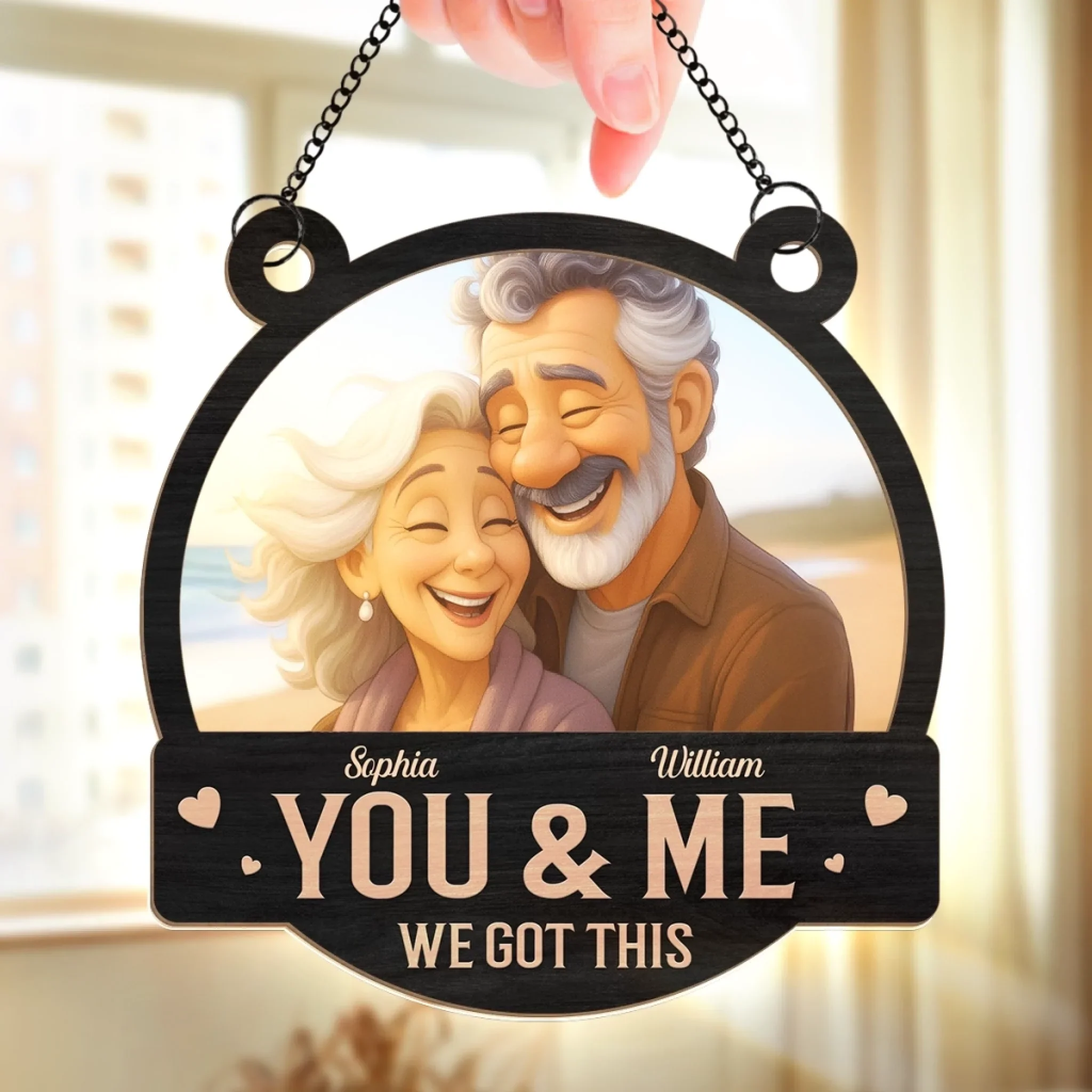 Custom Photo Window Hanging Suncatcher Ornament - Personalized Anniversary Wedding Gifts For Husband And Wife, Him And Her - Love Grows Stronger With Time - Image 3