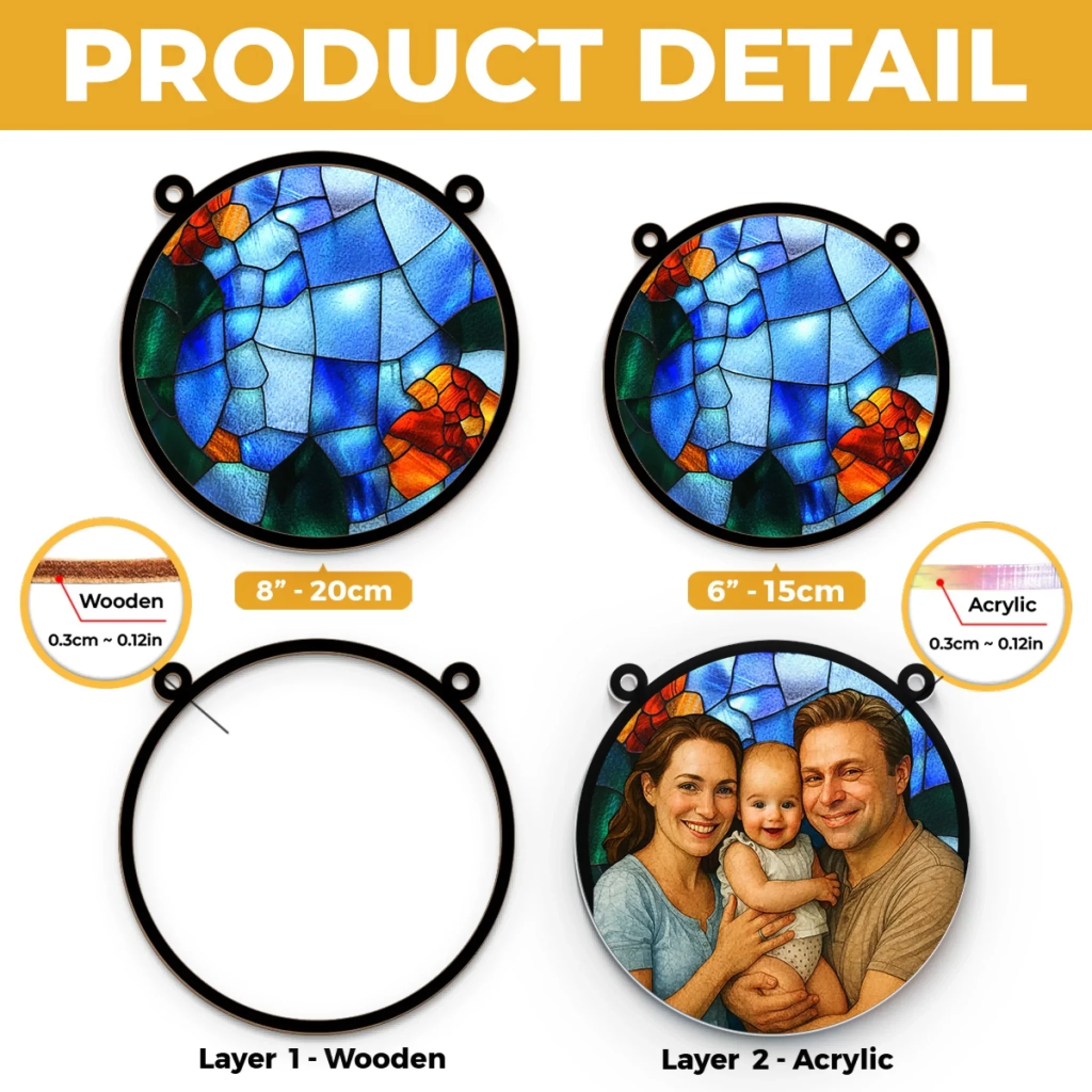 Custom Photo Window Hanging Suncatcher Ornament - Personalized Birthday Gifts For Mom, Dad, Kids - Together Is Our Happy Place - Image 5