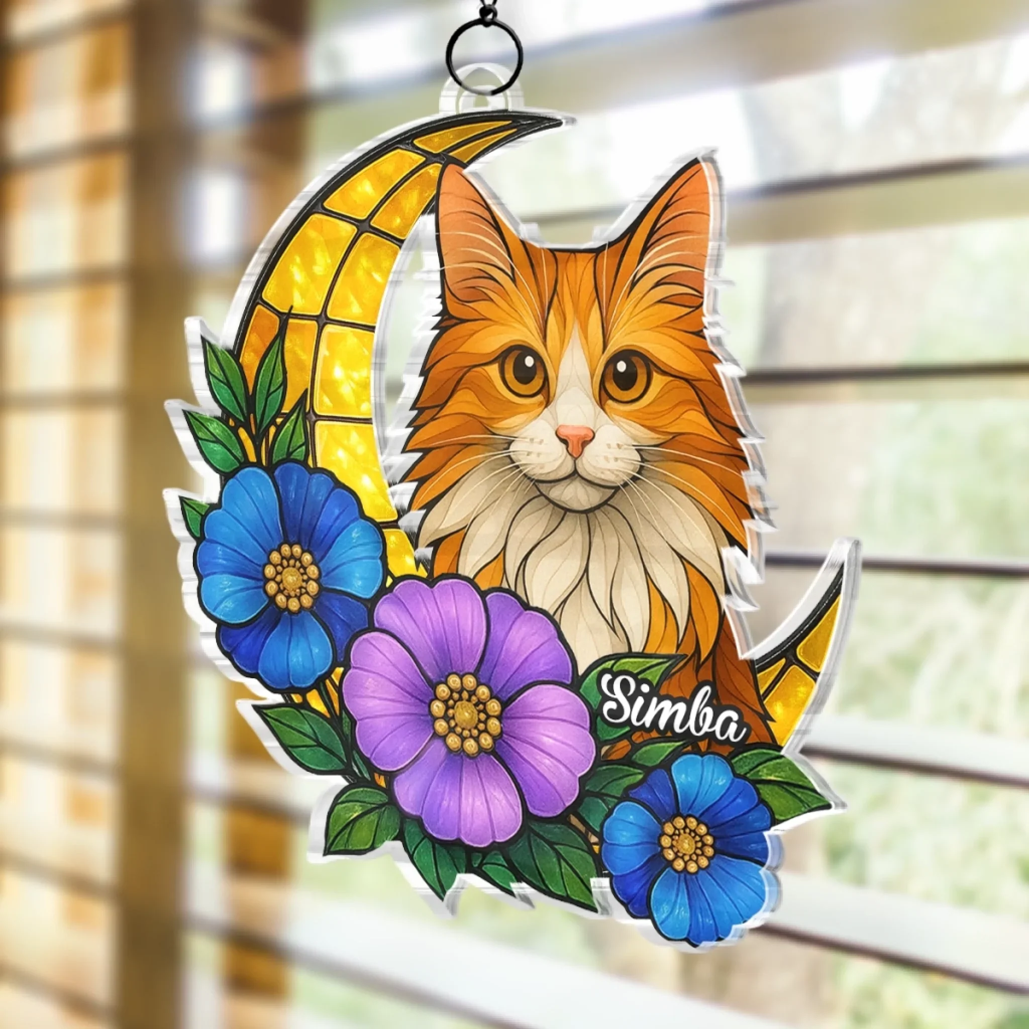 Custom Photo Window Hanging Suncatcher Ornament - Personalized Pet Memorial Sympathy Gifts For Dogs, Cats - Feline Dreams, Flower Beams - Image 3