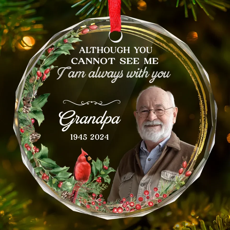 Custom Photo With You Every Step Of The Way - Memorial Personalized Custom Circle Glass Ornament - Sympathy Gift, Christmas Gift For Family Members - Image 2