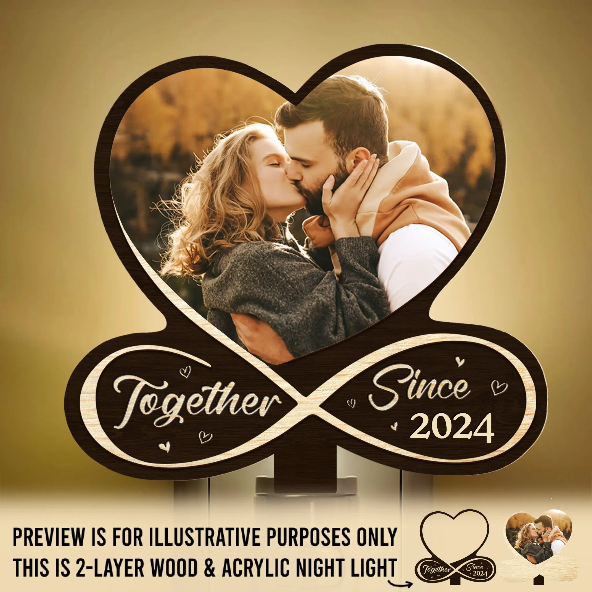 Custom Photo Wood And Acrylic Night Light - Personalized Anniversary Wedding Gifts For Husband And Wife, Him And Her - Built On Love - Image 2