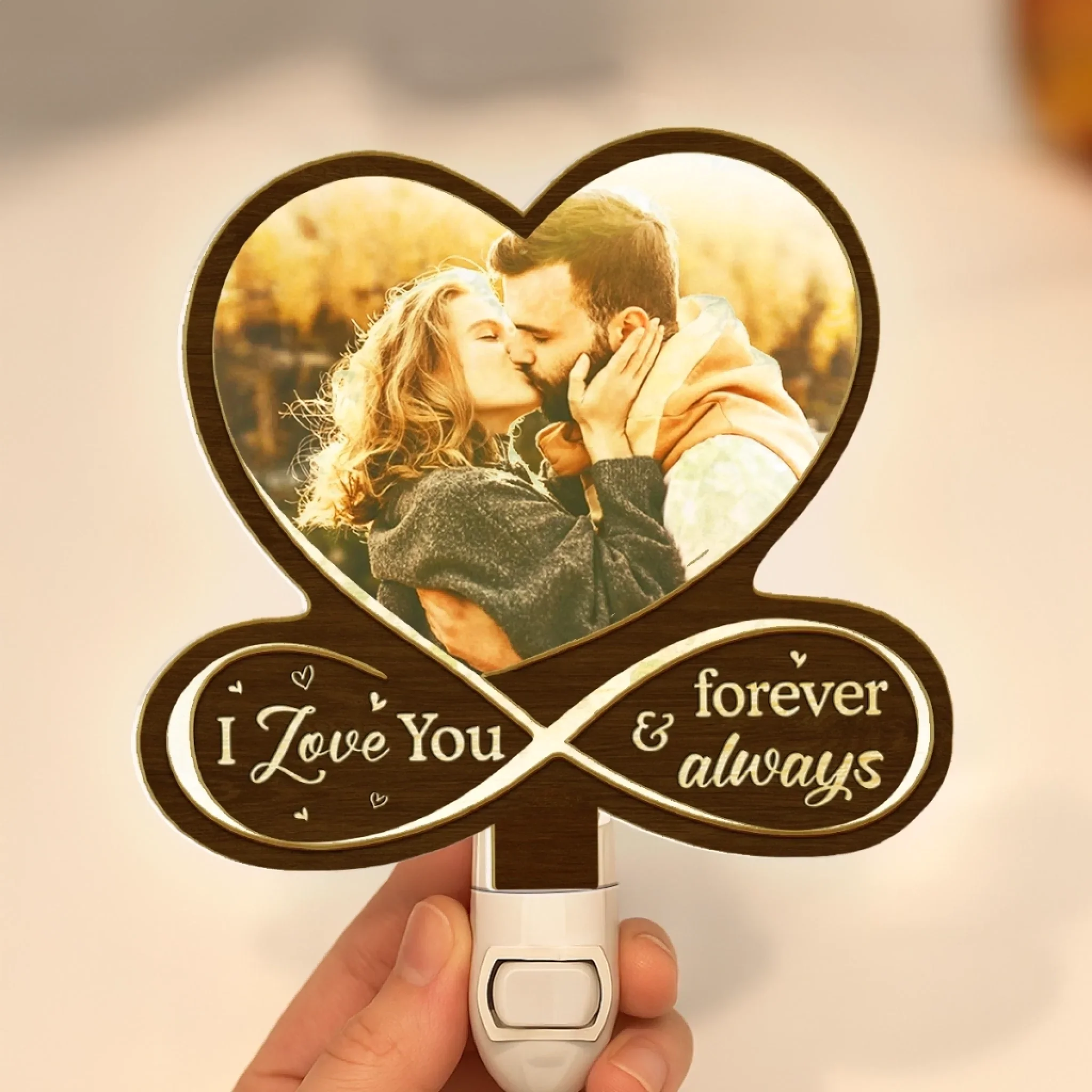 Custom Photo Wood And Acrylic Night Light - Personalized Anniversary Wedding Gifts For Husband And Wife, Him And Her - Built On Love - Image 3
