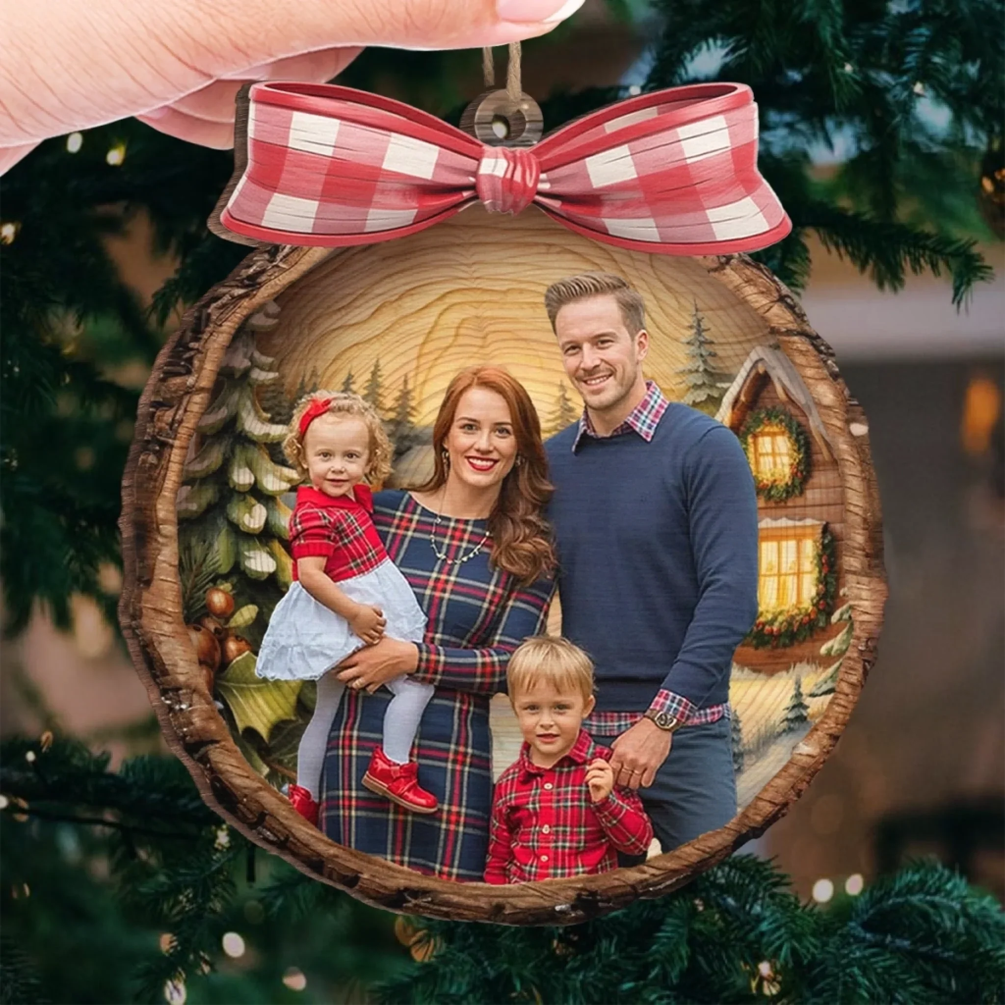 Custom Photo Wood Ornament - Personalized Christmas Birthday Gifts For Mom, Dad, Brother, Sister, Kids - Love Grows Best In Cozy Cabins - Image 4