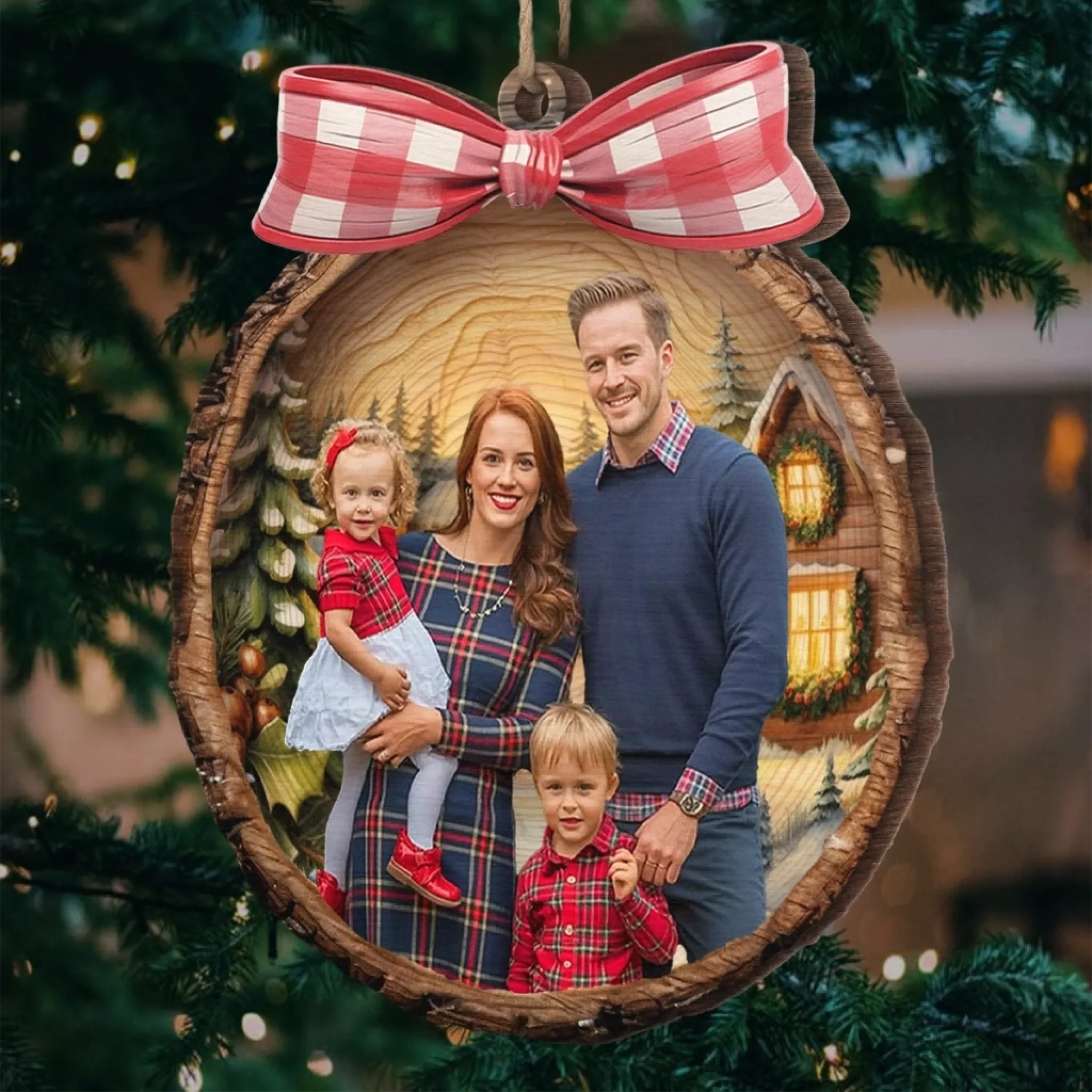 Custom Photo Wood Ornament - Personalized Christmas Birthday Gifts For Mom, Dad, Brother, Sister, Kids - Love Grows Best In Cozy Cabins - Image 5
