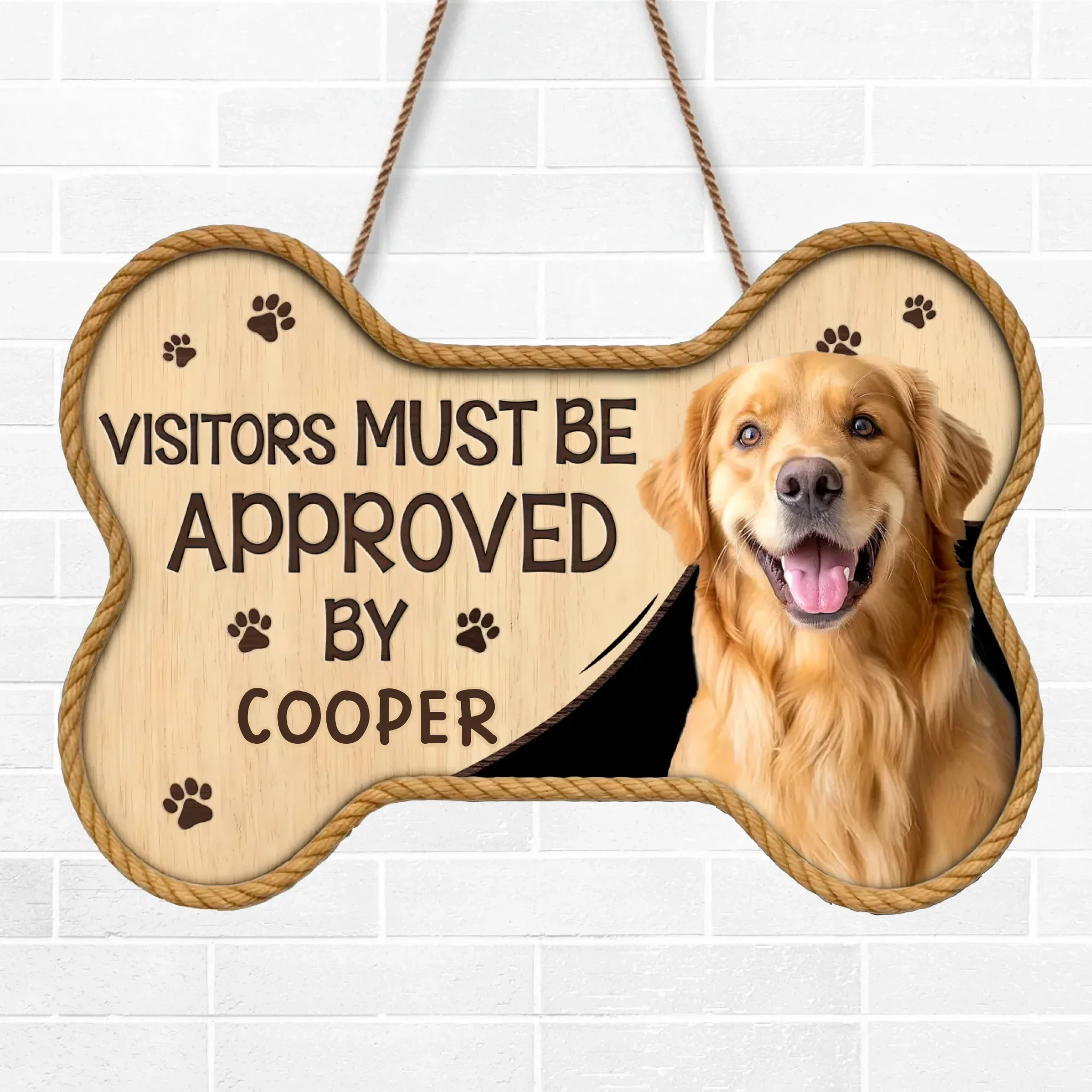 Custom Photo Wood Sign - Personalized Birthday Gifts For Dog Cat Lovers, Dog Dad And Mom, Cat Owners - Living Under Paw Rules - Image 2