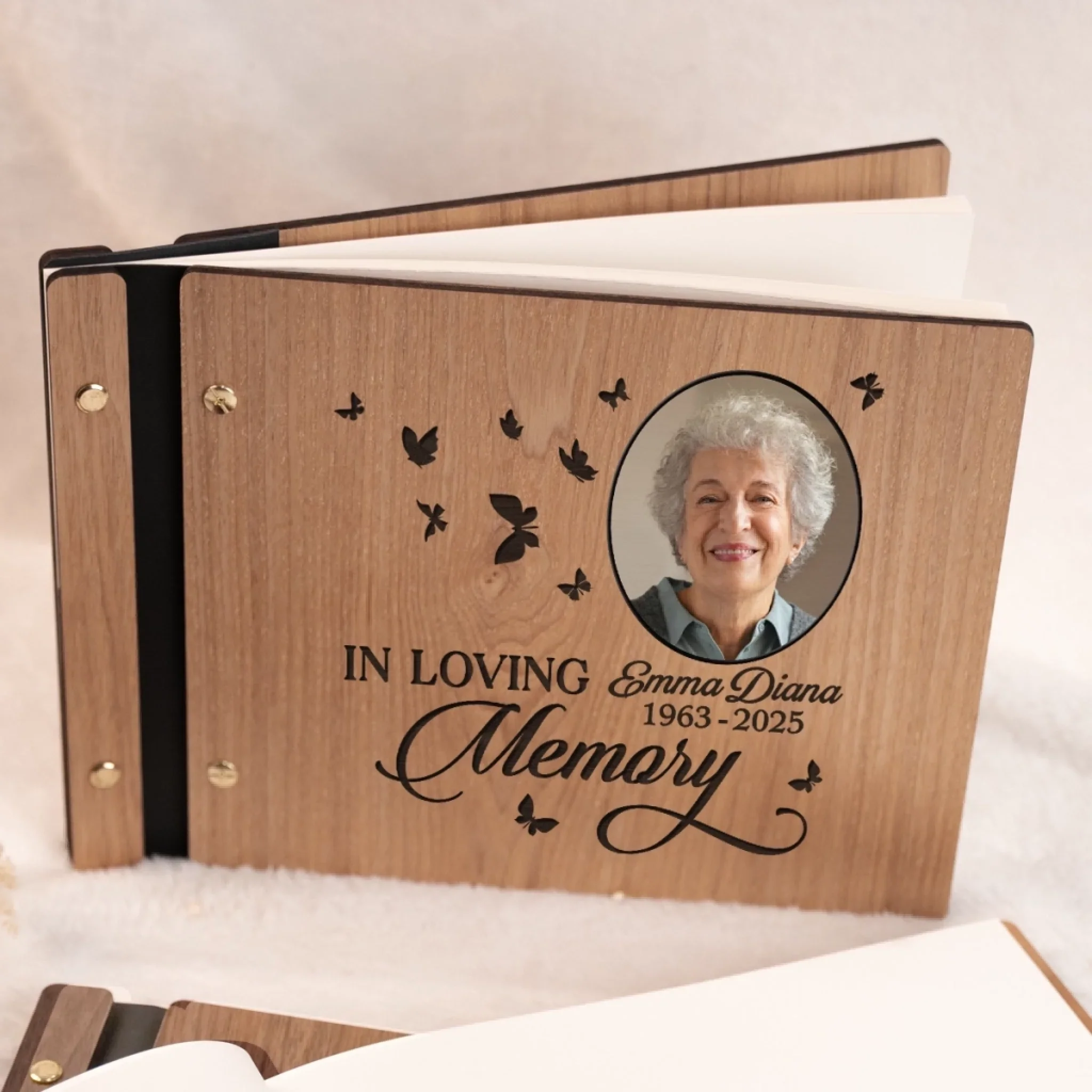 Custom Photo Wooden Scrapbook - Personalized Memorial Sympathy Gifts For Loss Of Mom, Dad - Together In Memory - Image 3