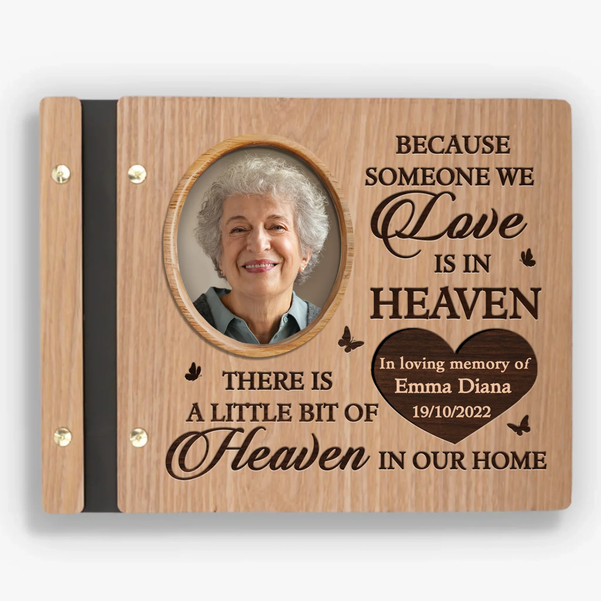 Custom Photo Wooden Scrapbook - Personalized Memorial Sympathy Gifts For Loss Of Mom, Dad - Where Heaven Meets Our Hearts - Image 2