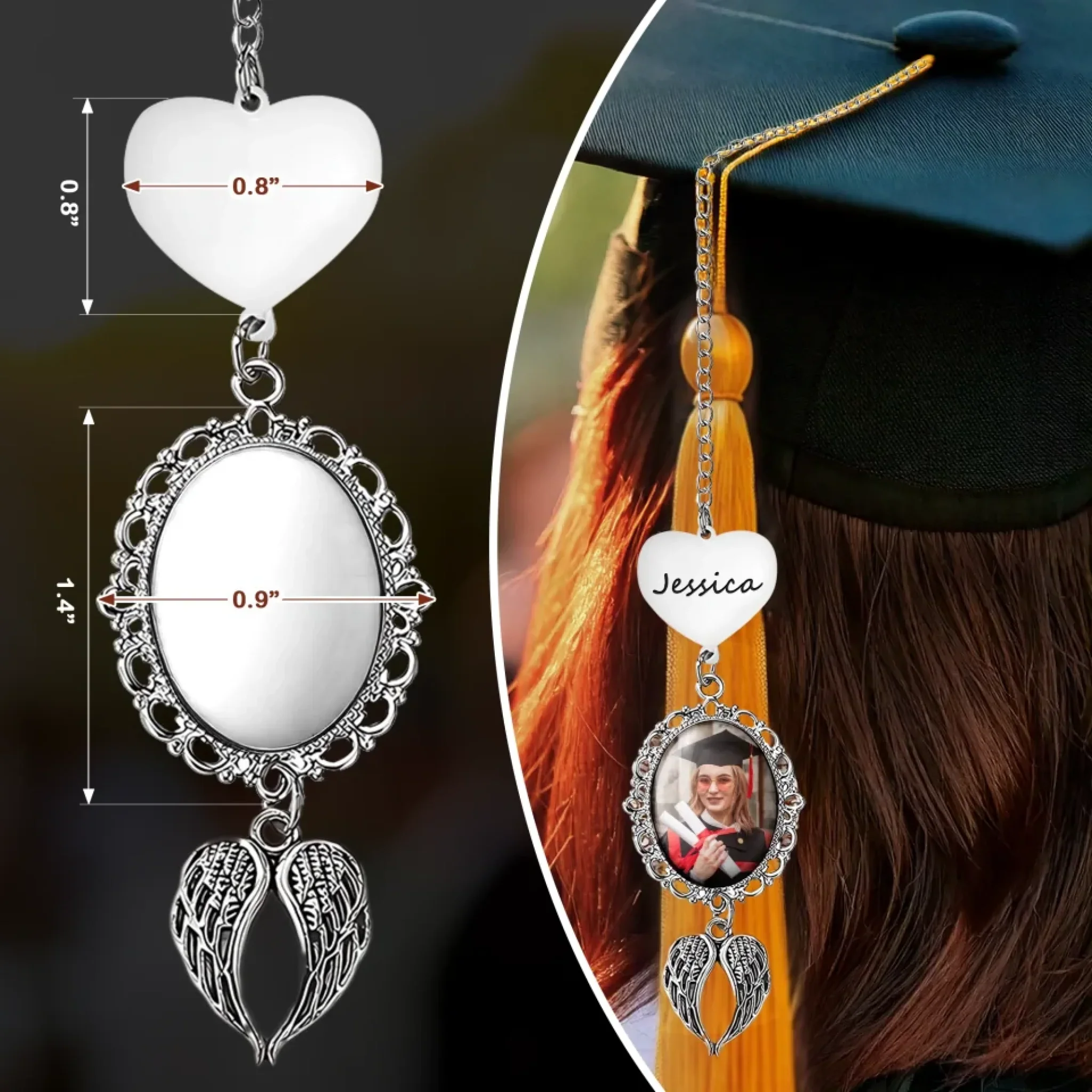 Custom Photo You Are Always In My Heart - Memorial Personalized Custom Graduation Tassel Heart & Angel Wing Charm - Sympathy Gift, Graduation Gift For Family Members, Siblings, Brothers, Sisters - Image 5