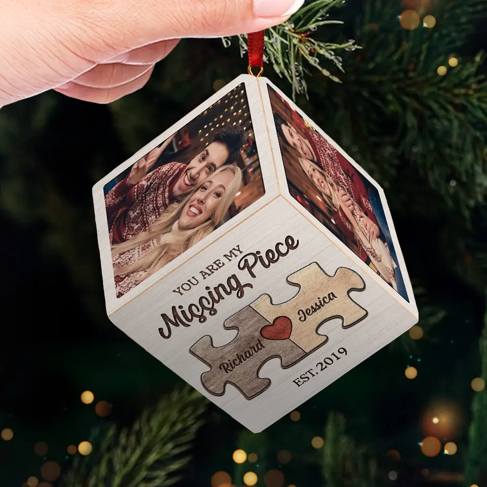 Custom Photo You Are My Missing Piece - Couple Personalized Custom Wooden Cube Ornament - Christmas Gift For Husband Wife, Anniversary - Image 4