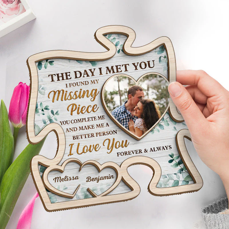 Custom Photo You Complete Me Endlessly - Couple Personalized Custom 2-Layered Wooden Plaque With Stand - House Warming Gift For Husband Wife, Anniversary - Image 2